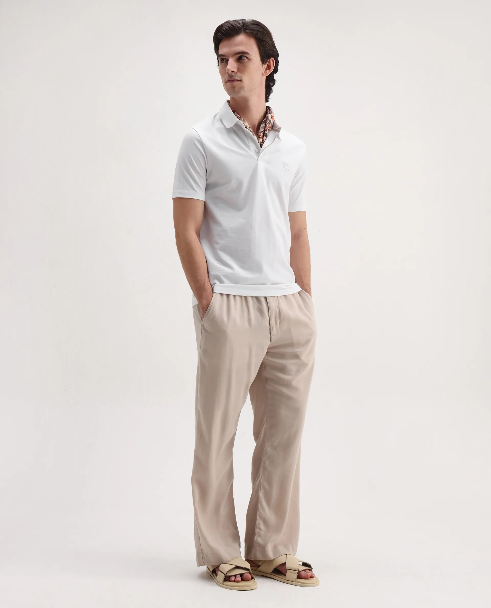 Rare Rabbit Men's Maq White Cotton Plain Regular Fit Half Sleeve Polo - Image 2