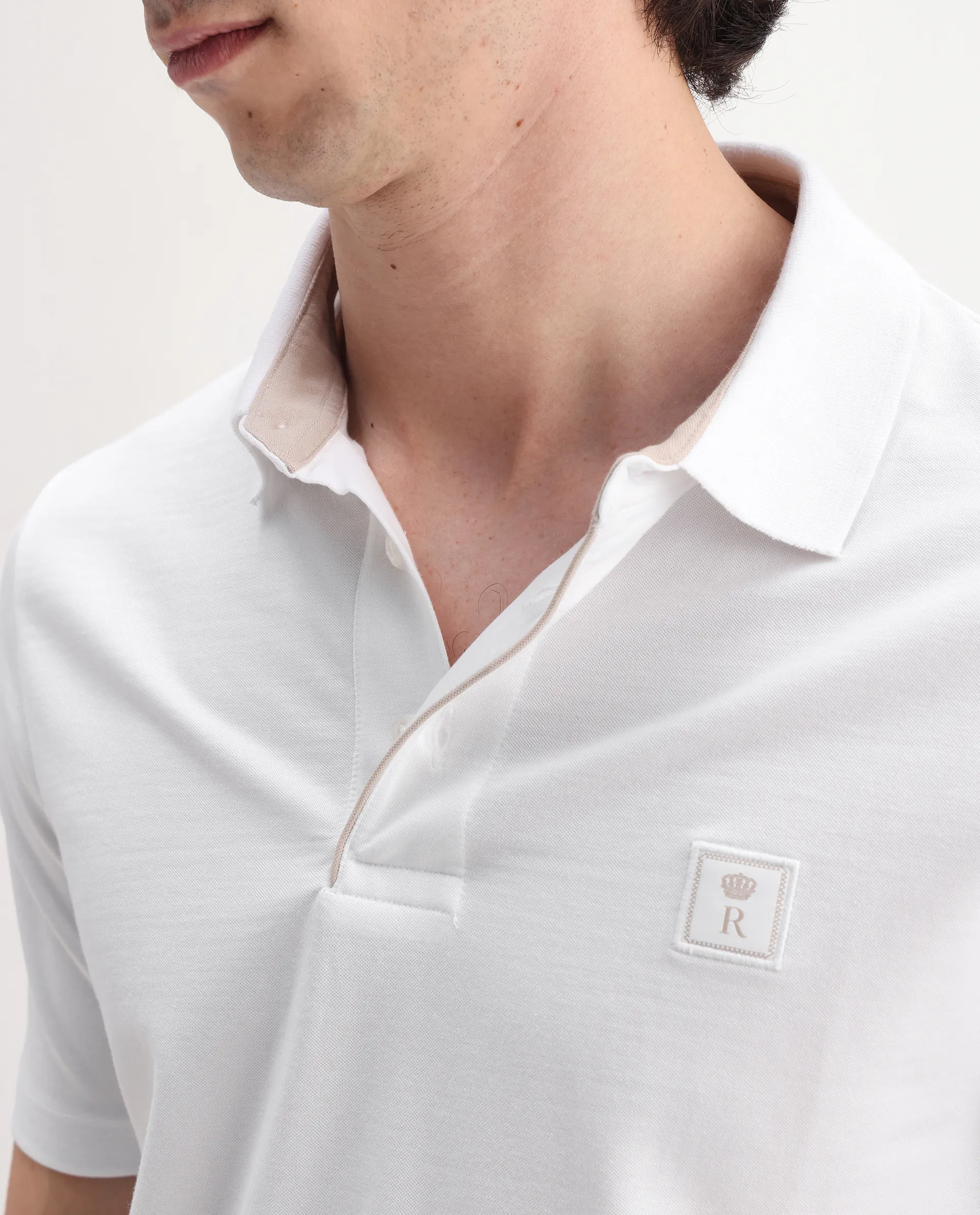 Rare Rabbit Men's Maq White Cotton Plain Regular Fit Half Sleeve Polo - Image 3