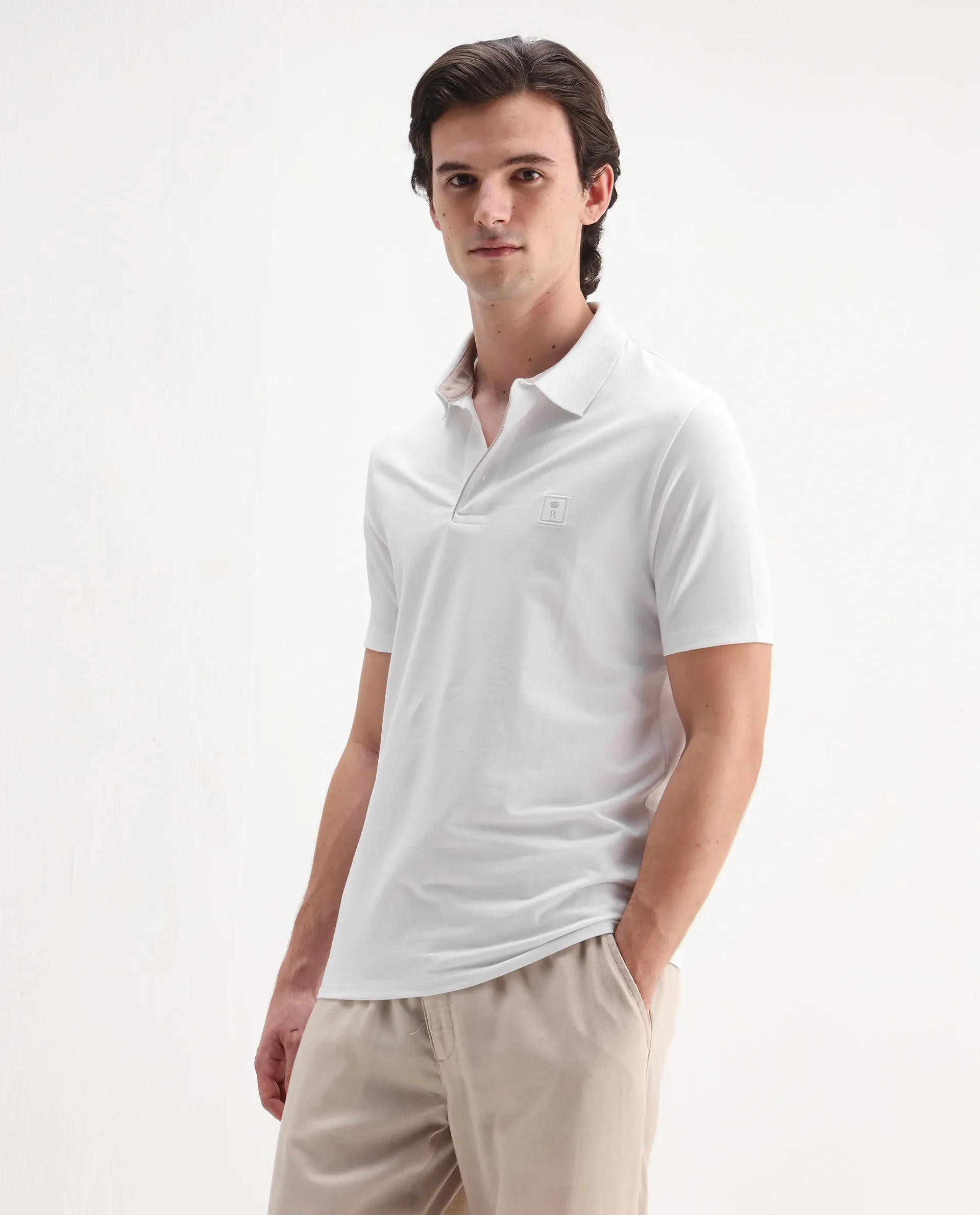 Rare Rabbit Men's Maq White Cotton Plain Regular Fit Half Sleeve Polo - Image 4