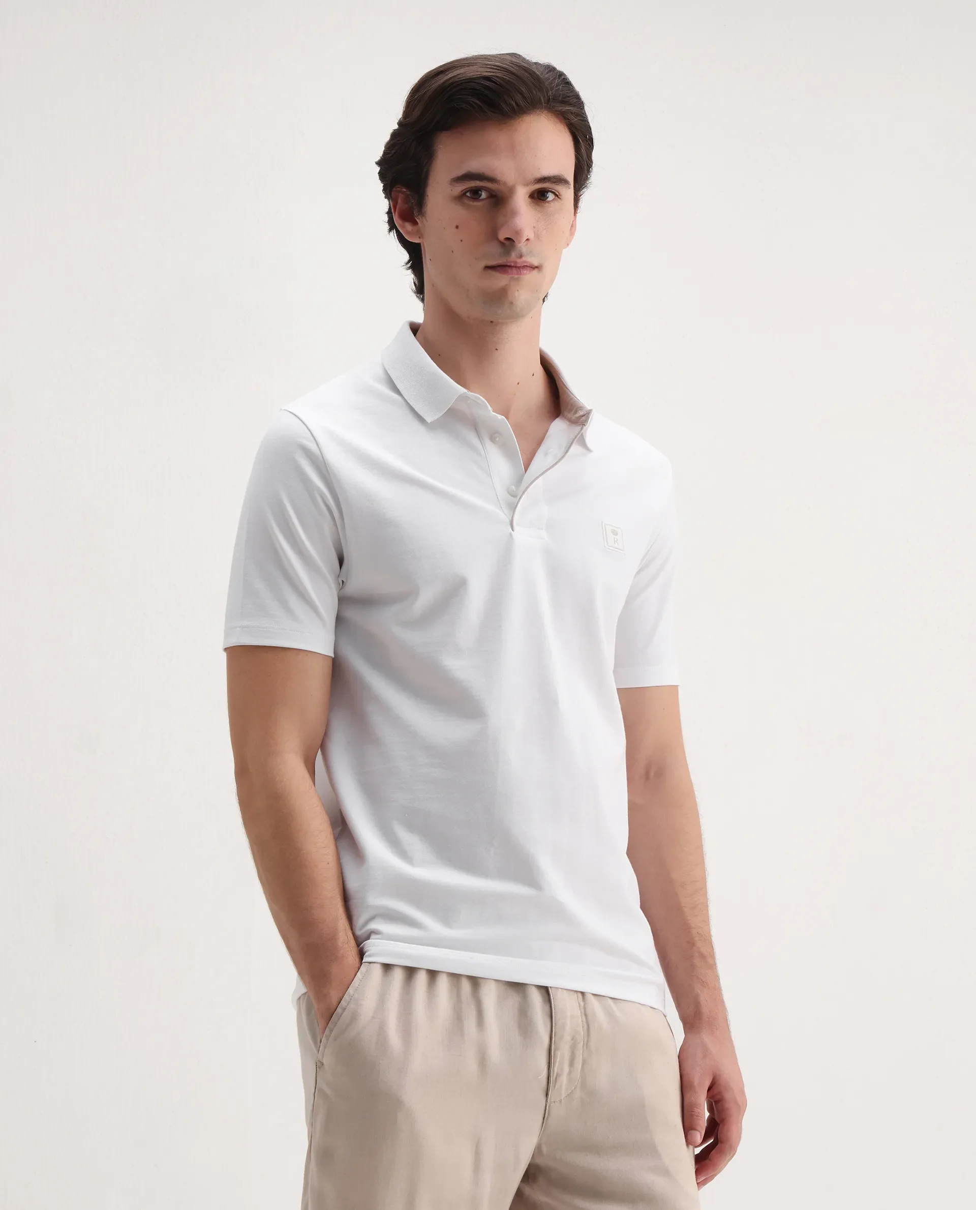 Rare Rabbit Men's Maq White Cotton Plain Regular Fit Half Sleeve Polo - Image 5