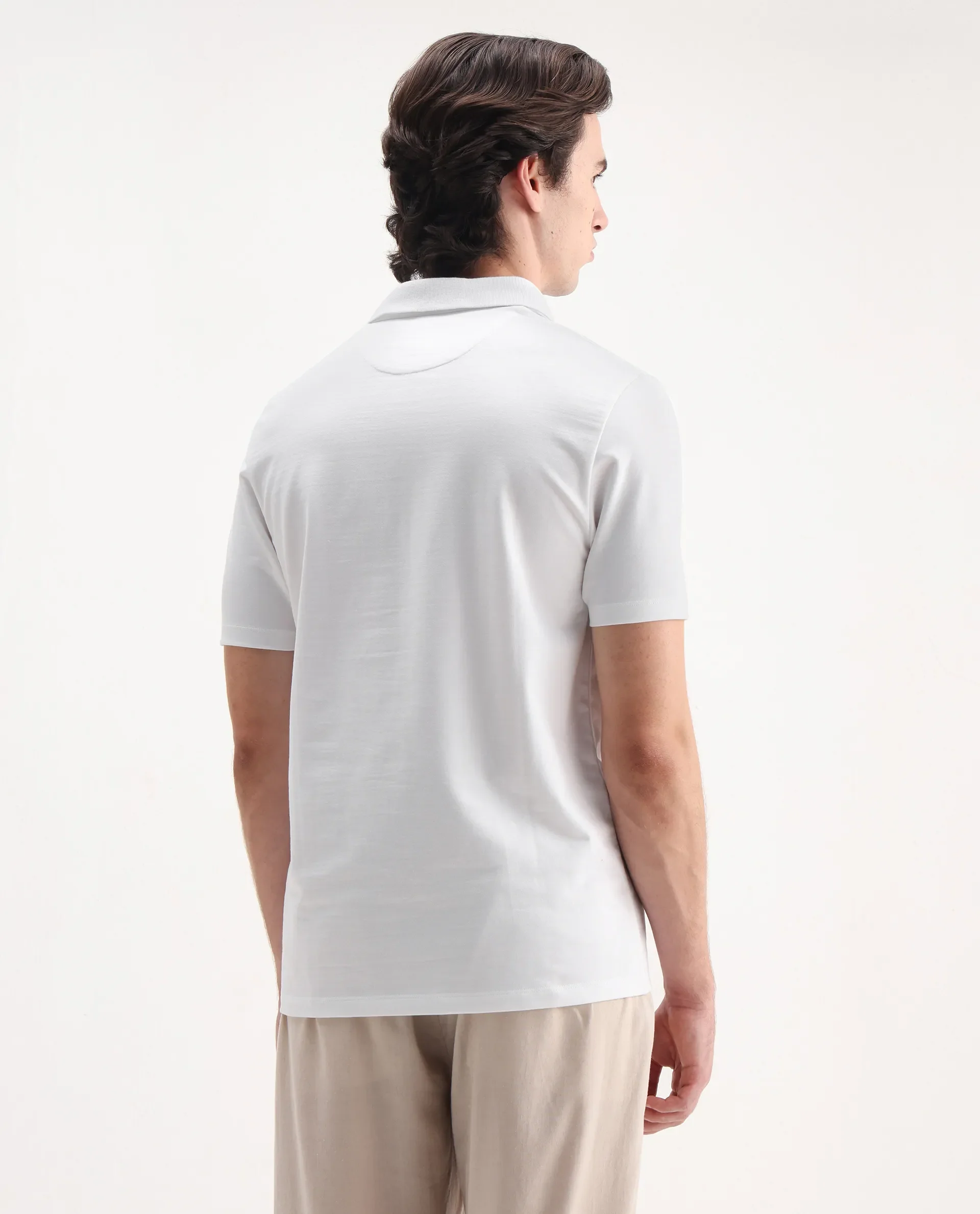 Rare Rabbit Men's Maq White Cotton Plain Regular Fit Half Sleeve Polo - Image 7