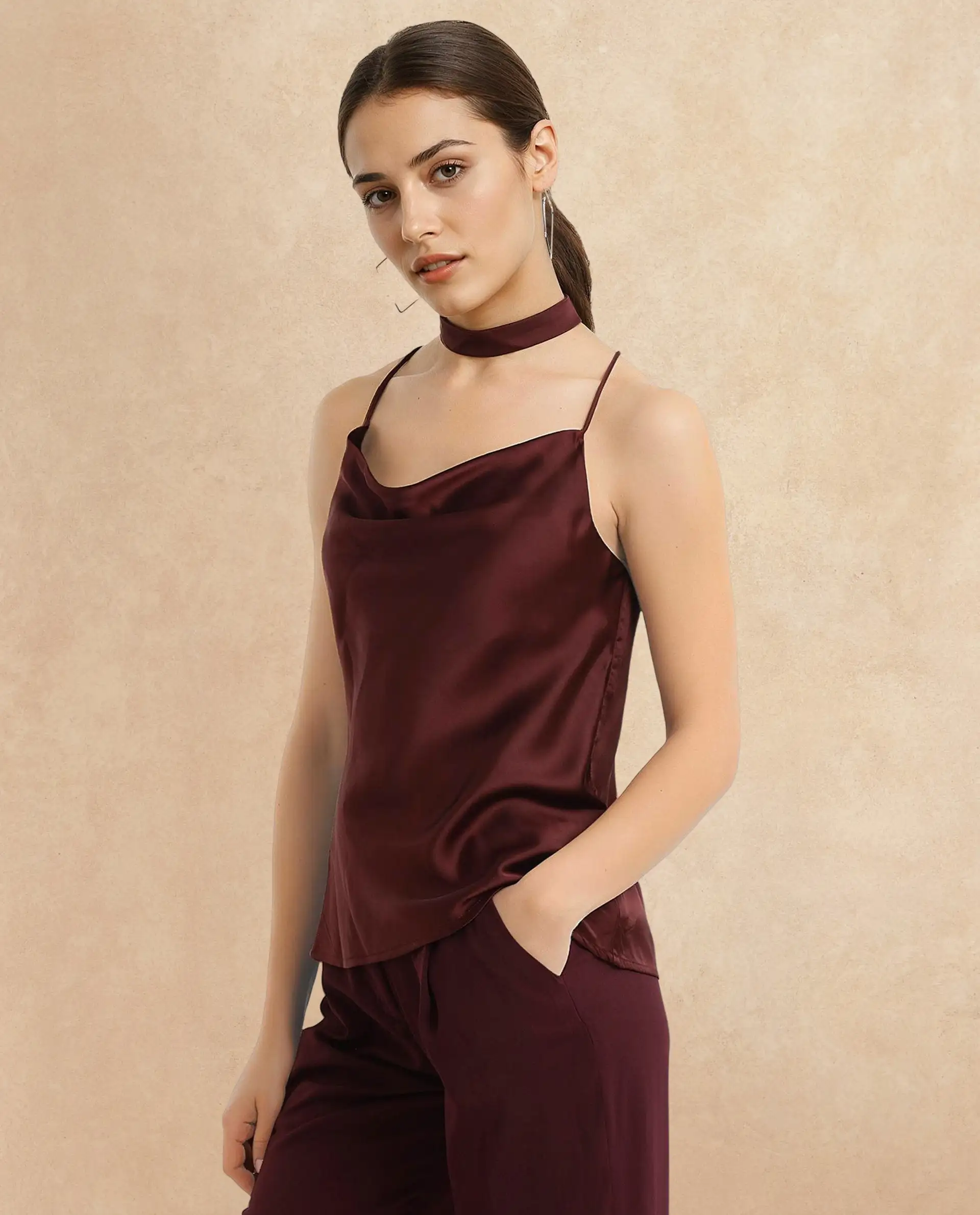Rareism Women's Marano Maroon Polyester Cowl Neck Plain Shoulder Strap Regular Fit Top - Image 4