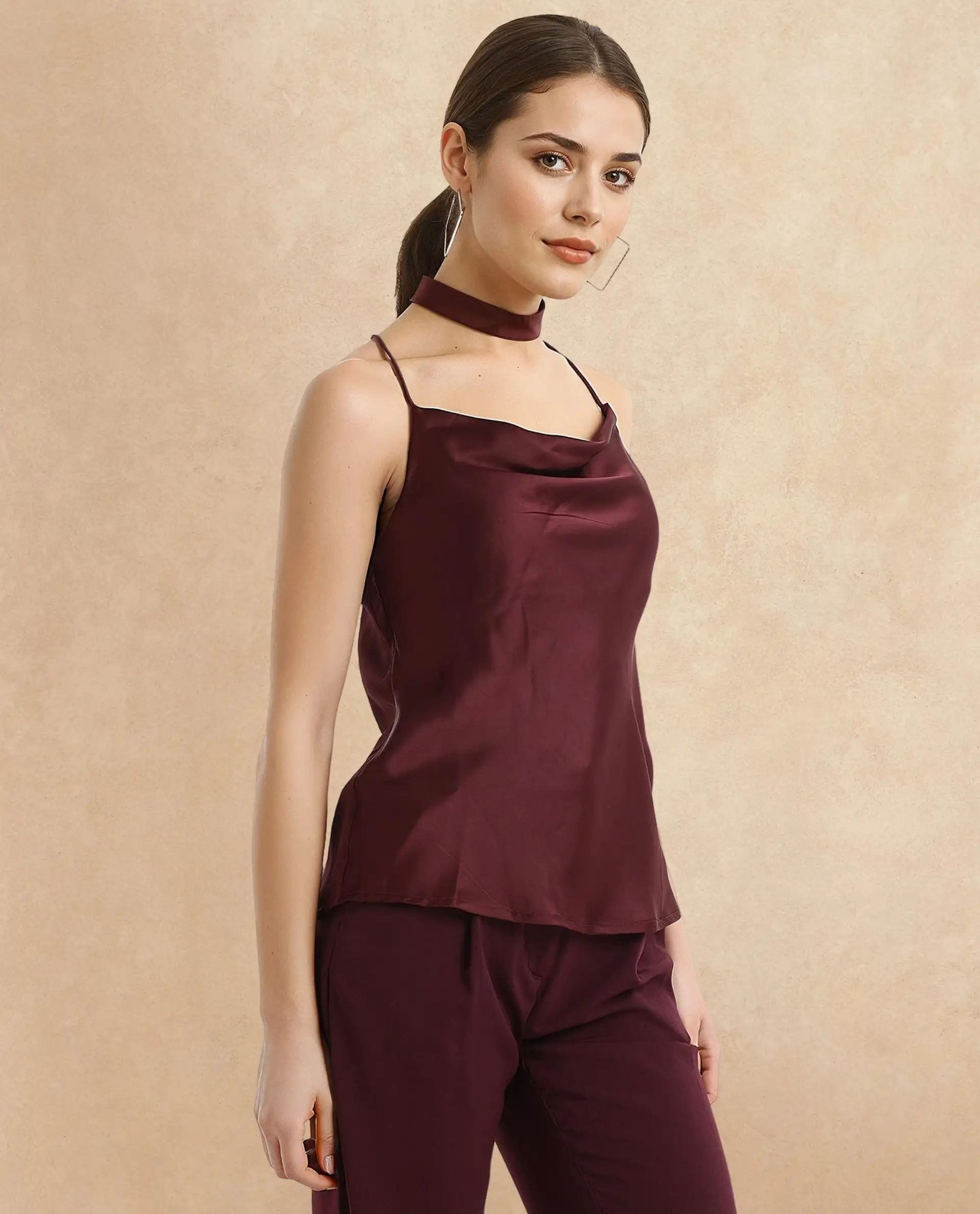 Rareism Women's Marano Maroon Polyester Cowl Neck Plain Shoulder Strap Regular Fit Top - Image 5
