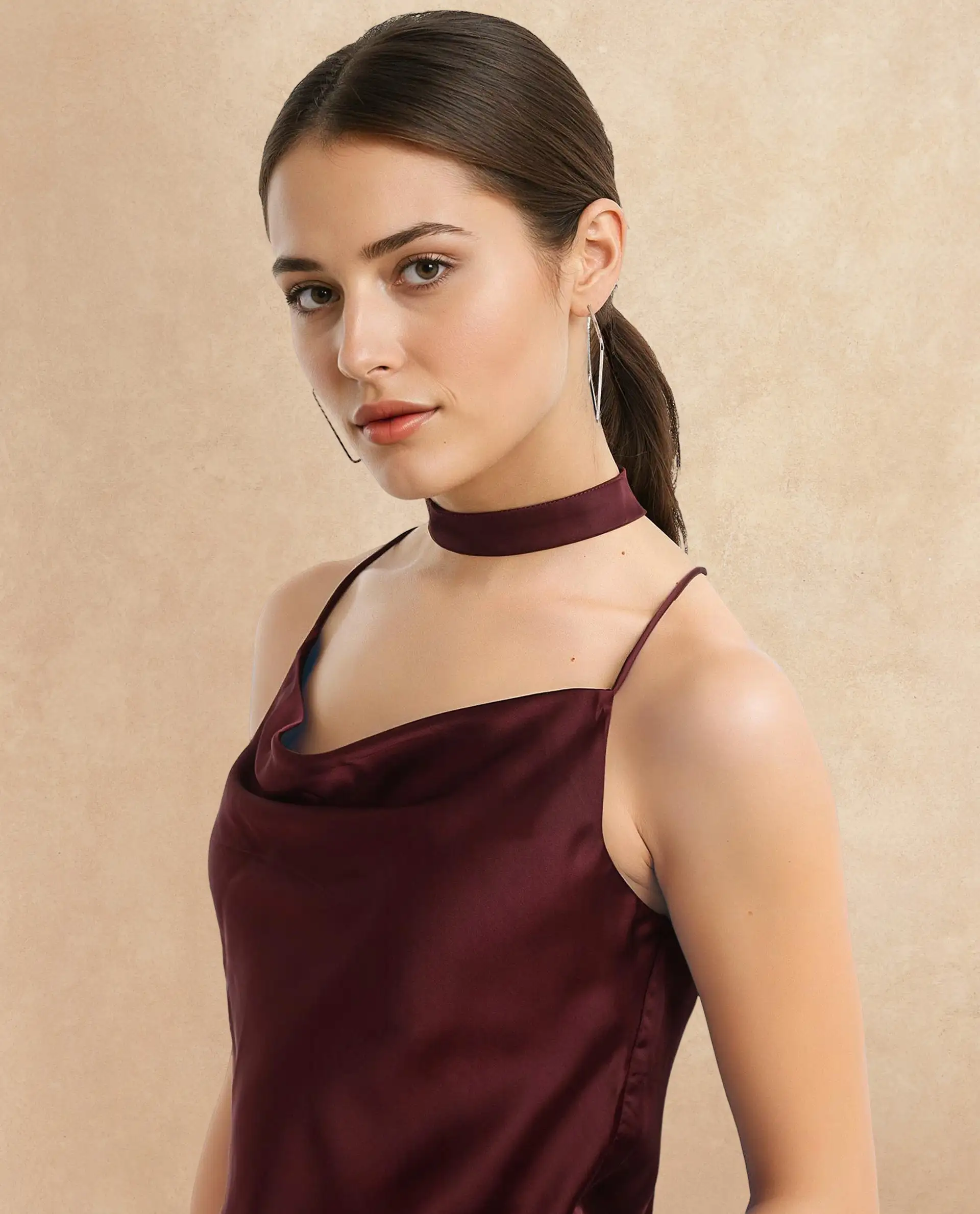 Rareism Women's Marano Maroon Polyester Cowl Neck Plain Shoulder Strap Regular Fit Top - Image 6