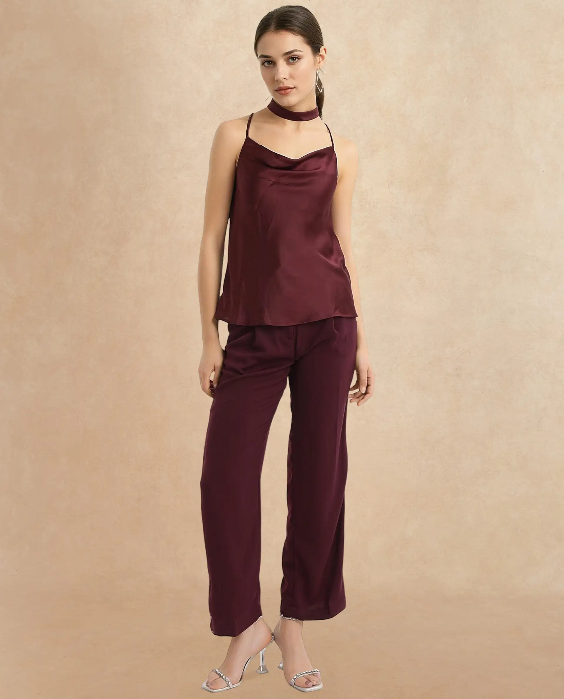 Rareism Women's Marano Maroon Polyester Cowl Neck Plain Shoulder Strap Regular Fit Top - Image 7