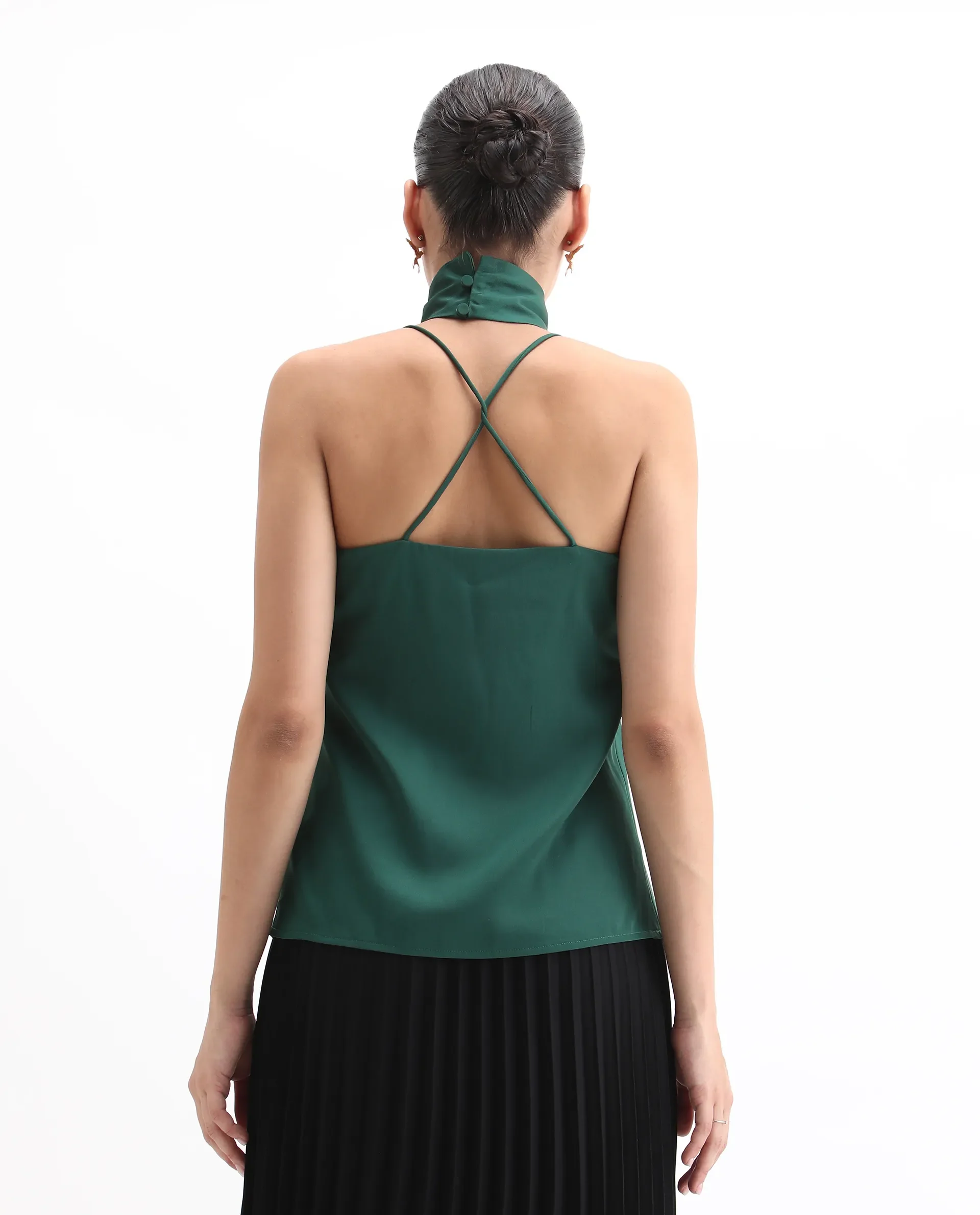 Rareism Women's Marano Olive Polyester Cowl Neck Plain Shoulder Strap Regular Fit Top - Image 7