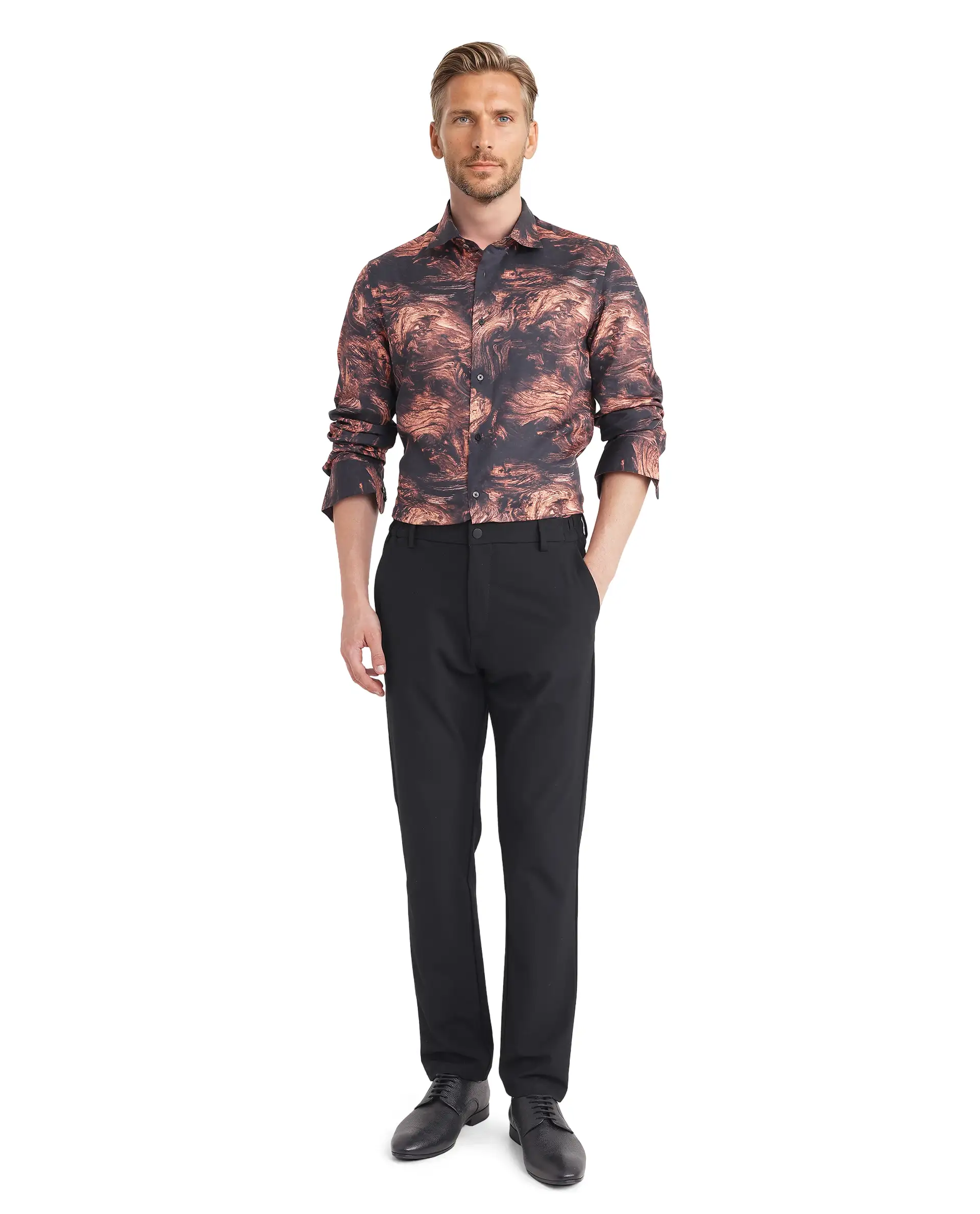 Rare Rabbit Men's Marb Black Cotton Blend Abstract Print Relaxed Fit Full Sleeve Collared Shirt - Image 2