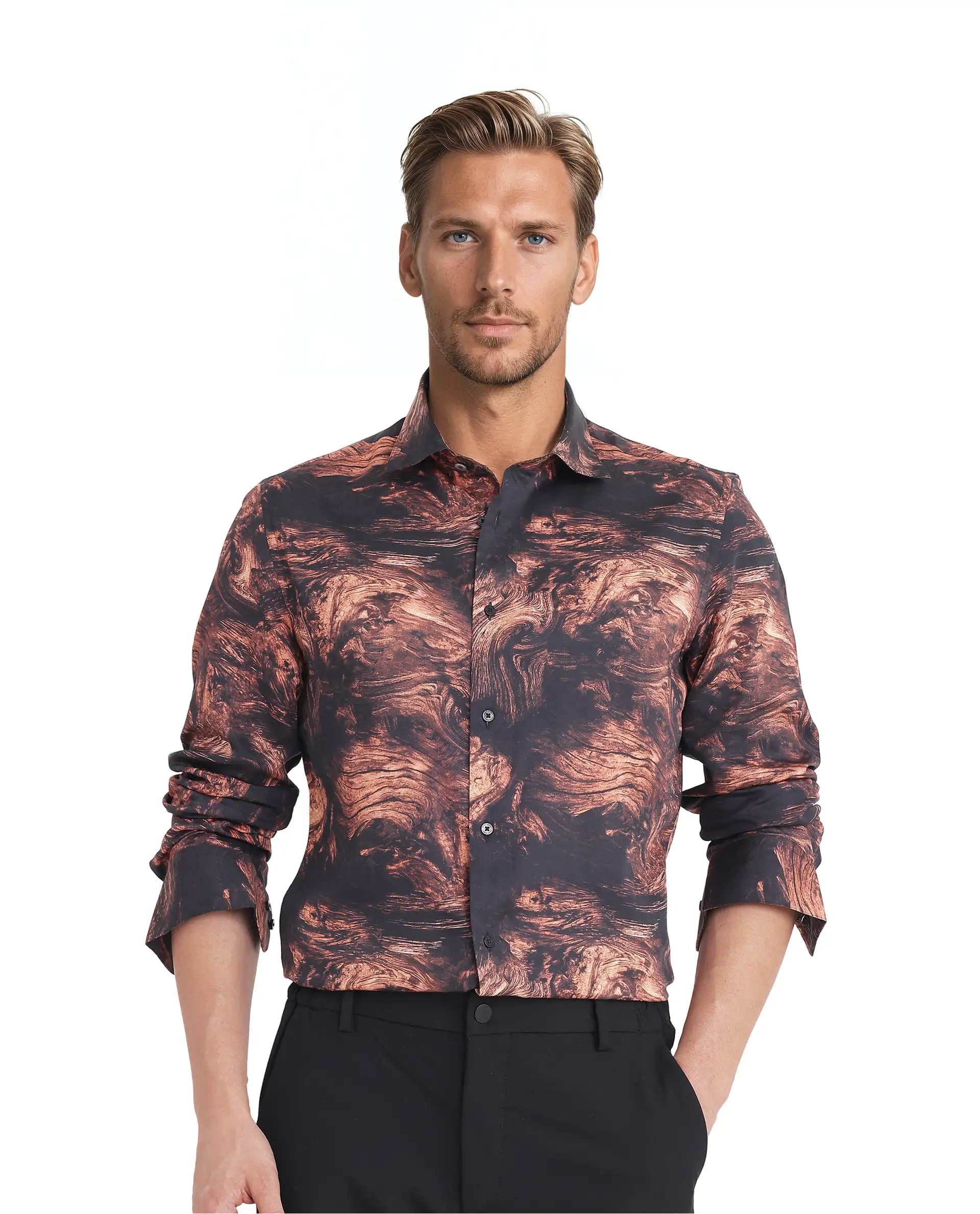Rare Rabbit Men's Marb Black Cotton Blend Abstract Print Relaxed Fit Full Sleeve Collared Shirt - Image 5
