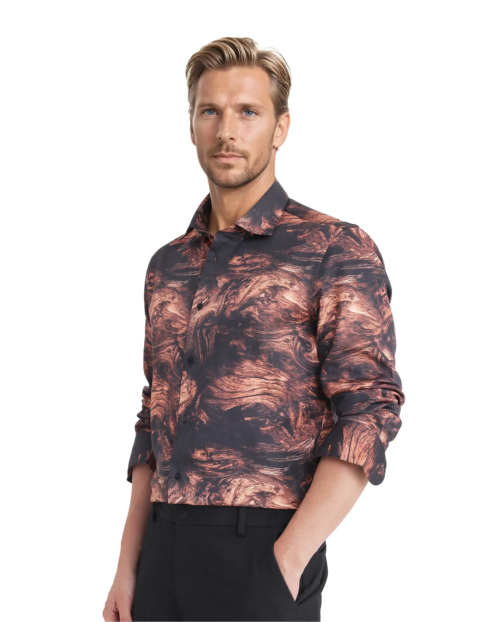 Rare Rabbit Men's Marb Black Cotton Blend Abstract Print Relaxed Fit Full Sleeve Collared Shirt - Image 6