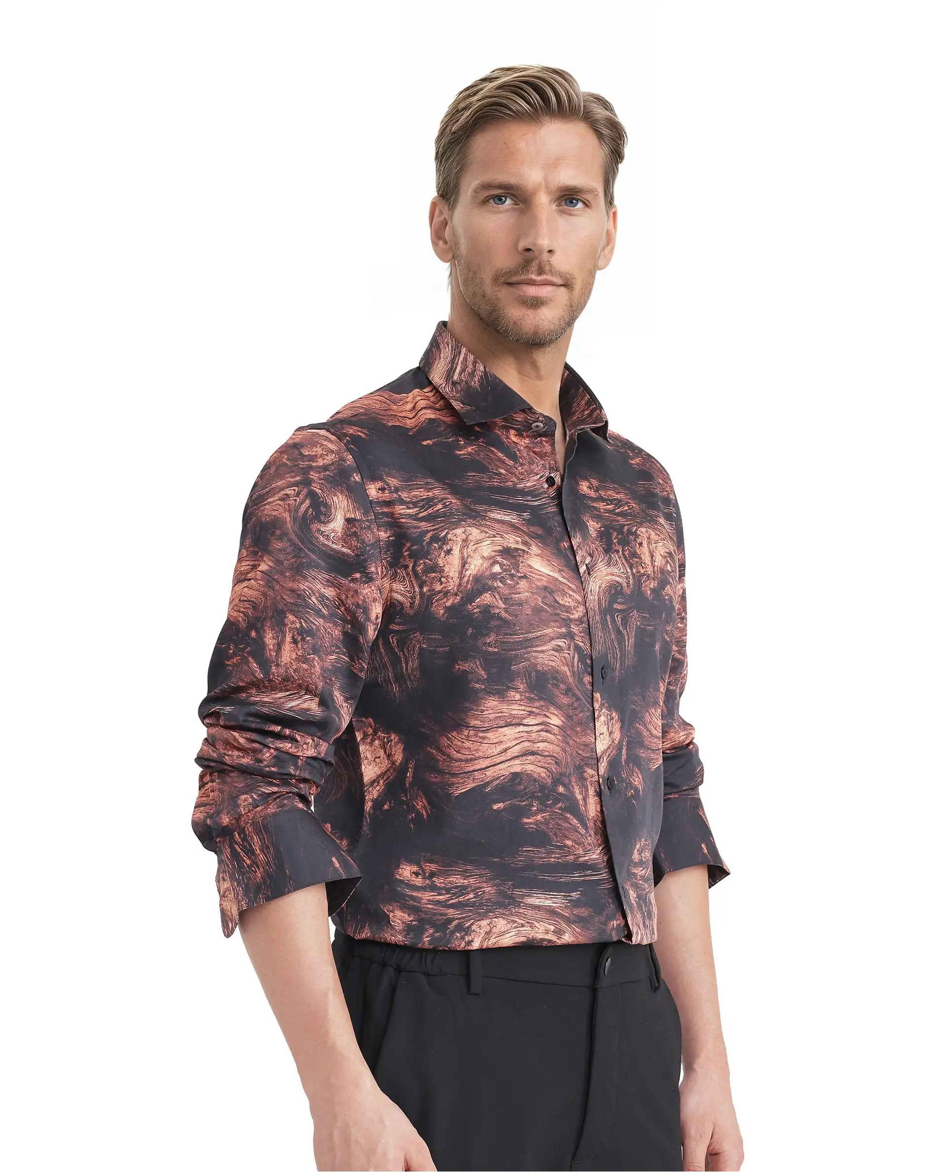 Rare Rabbit Men's Marb Black Cotton Blend Abstract Print Relaxed Fit Full Sleeve Collared Shirt - Image 7