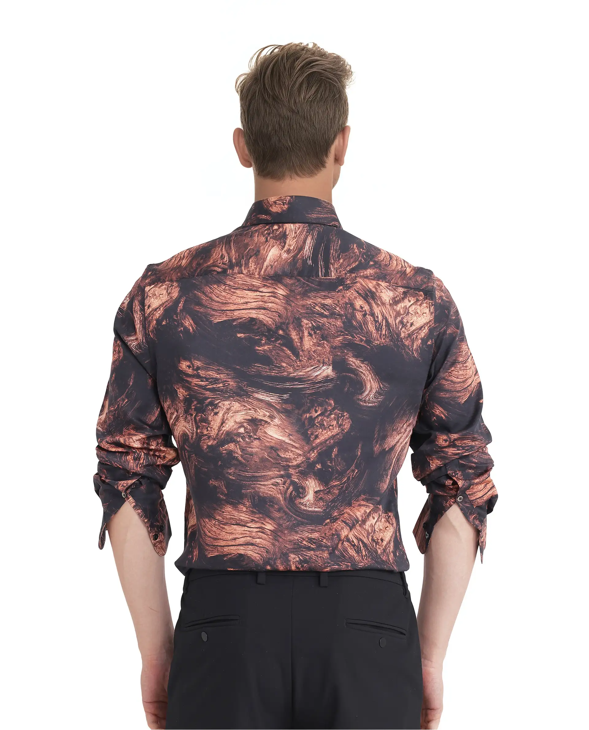Rare Rabbit Men's Marb Black Cotton Blend Abstract Print Relaxed Fit Full Sleeve Collared Shirt - Image 8