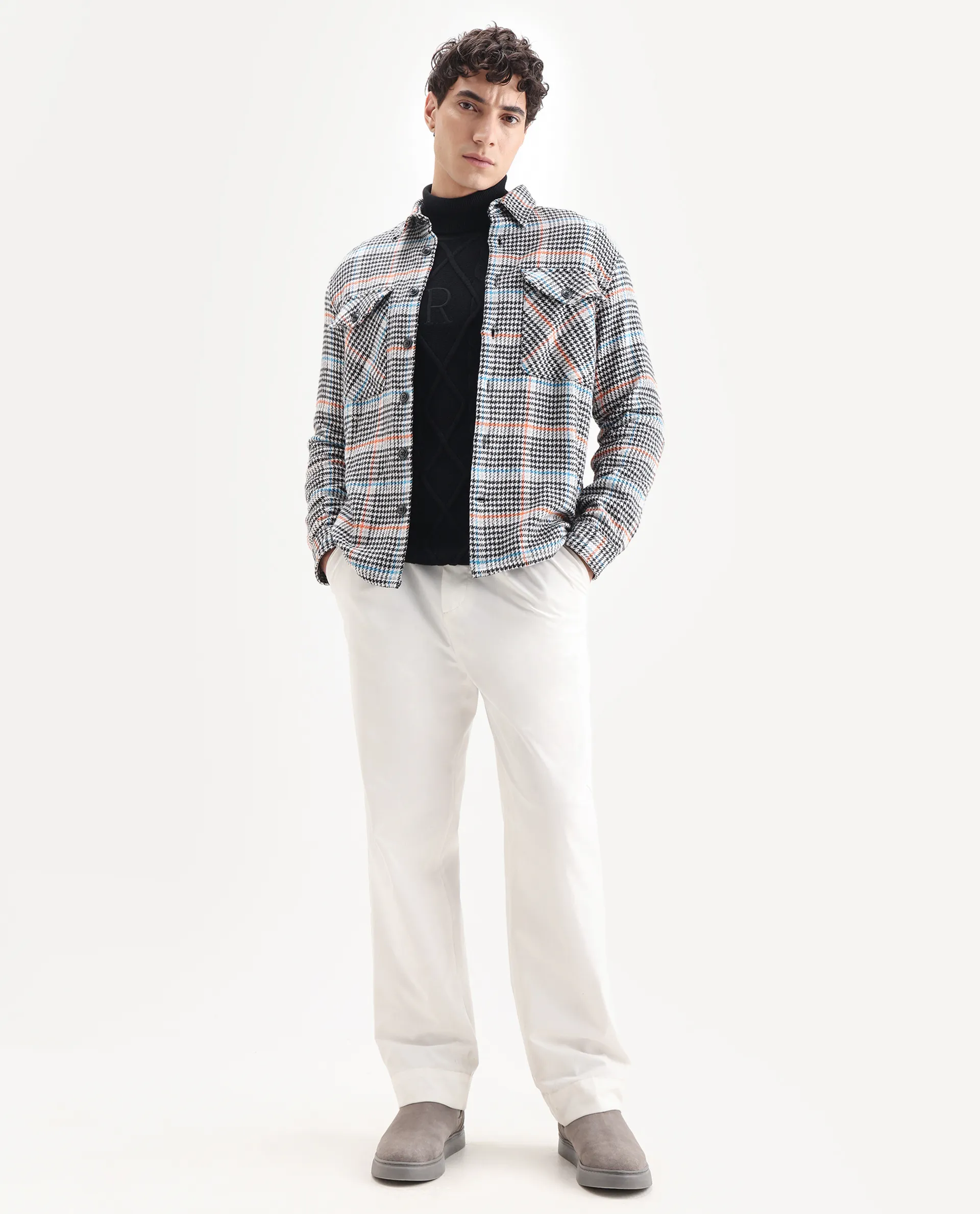 Rare Rabbit Men's Marcella Black Cotton Checked Print Relaxed Fit Full Sleeve Collared Shacket - Image 2