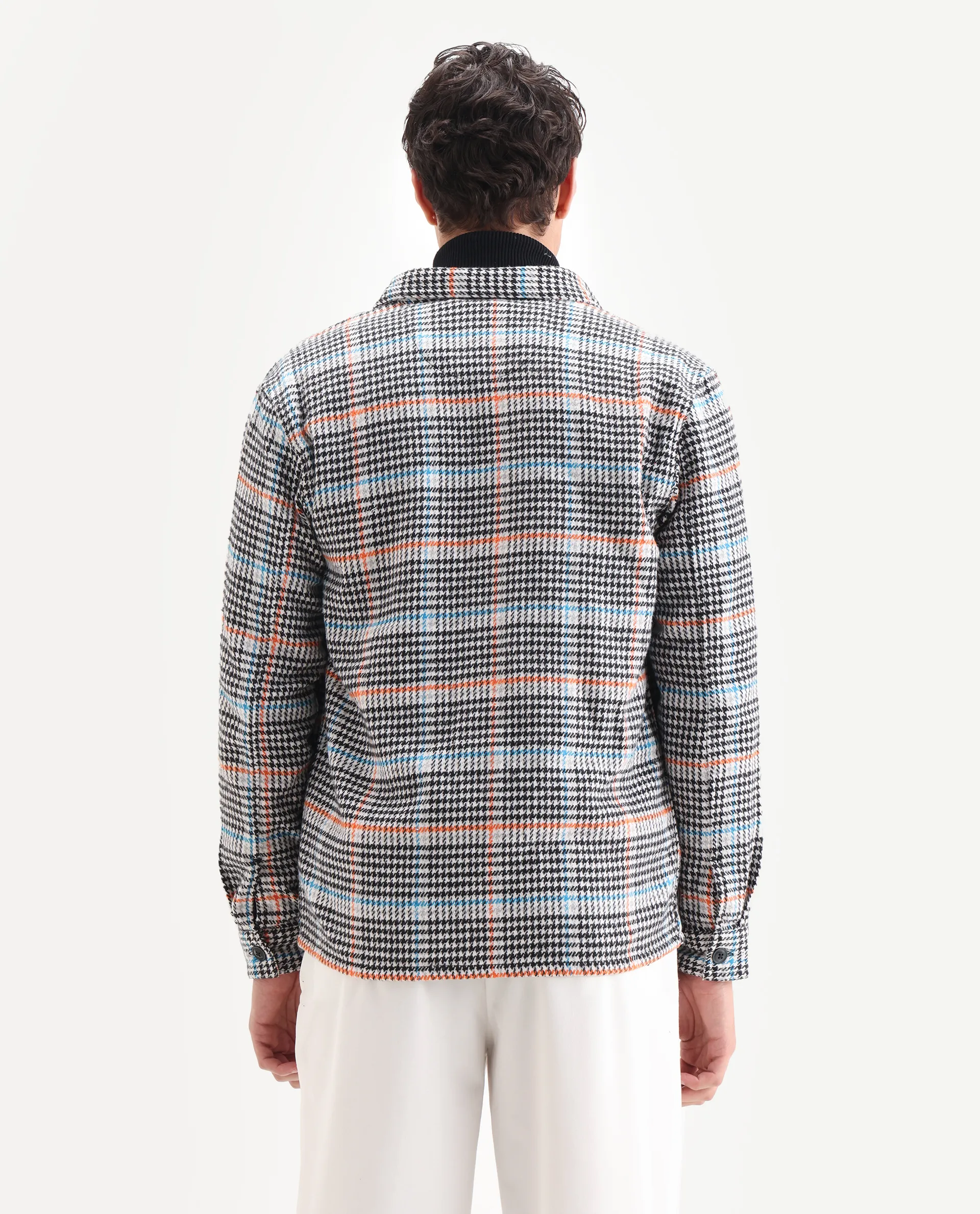 Rare Rabbit Men's Marcella Black Cotton Checked Print Relaxed Fit Full Sleeve Collared Shacket - Image 7