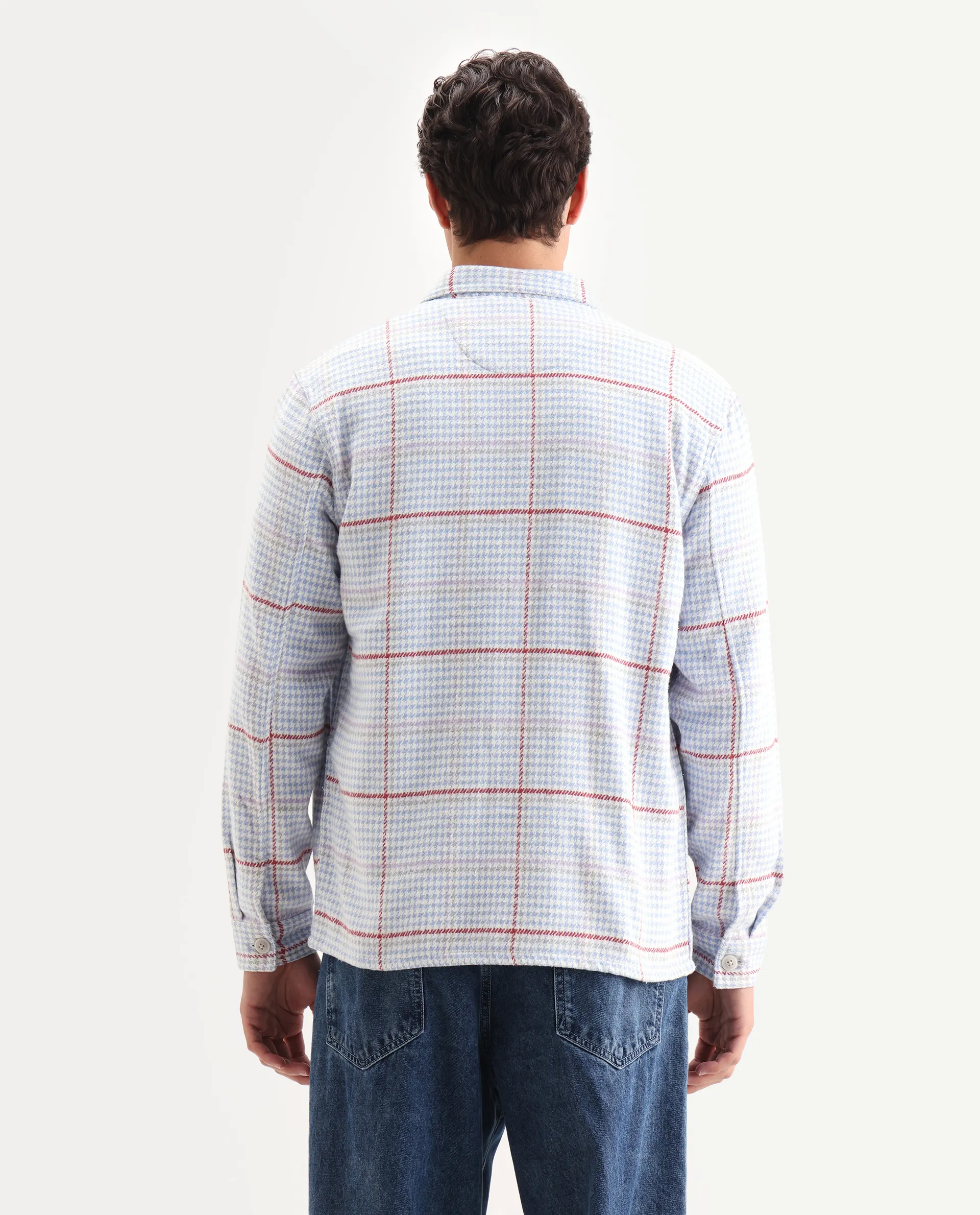 Rare Rabbit Men's Marcella Light Blue Cotton Checked Print Relaxed Fit Full Sleeve Collared Shacket - Image 7