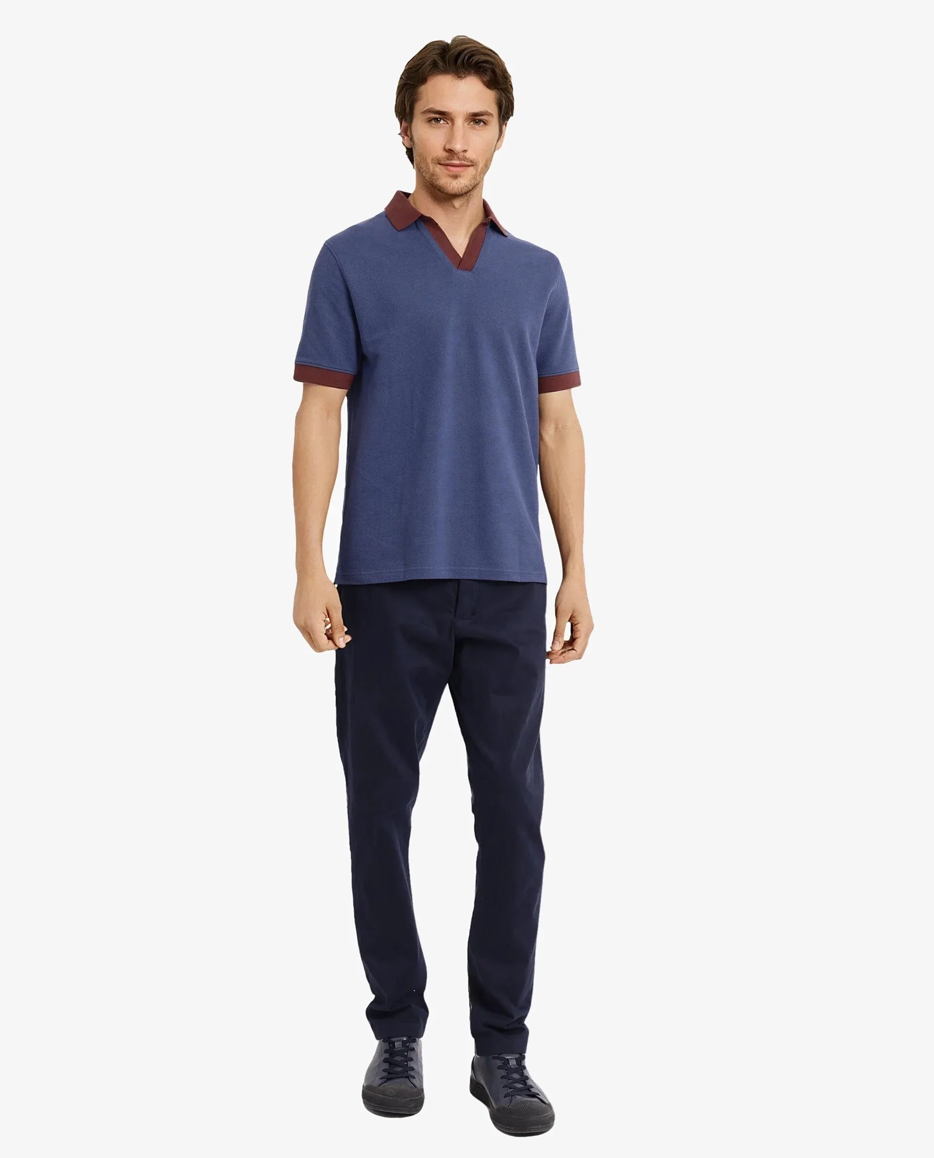 Rare Rabbit Men's Marcelo-1 Blue Cotton Blend Plain Regular Fit Half Sleeve Polo - Image 2