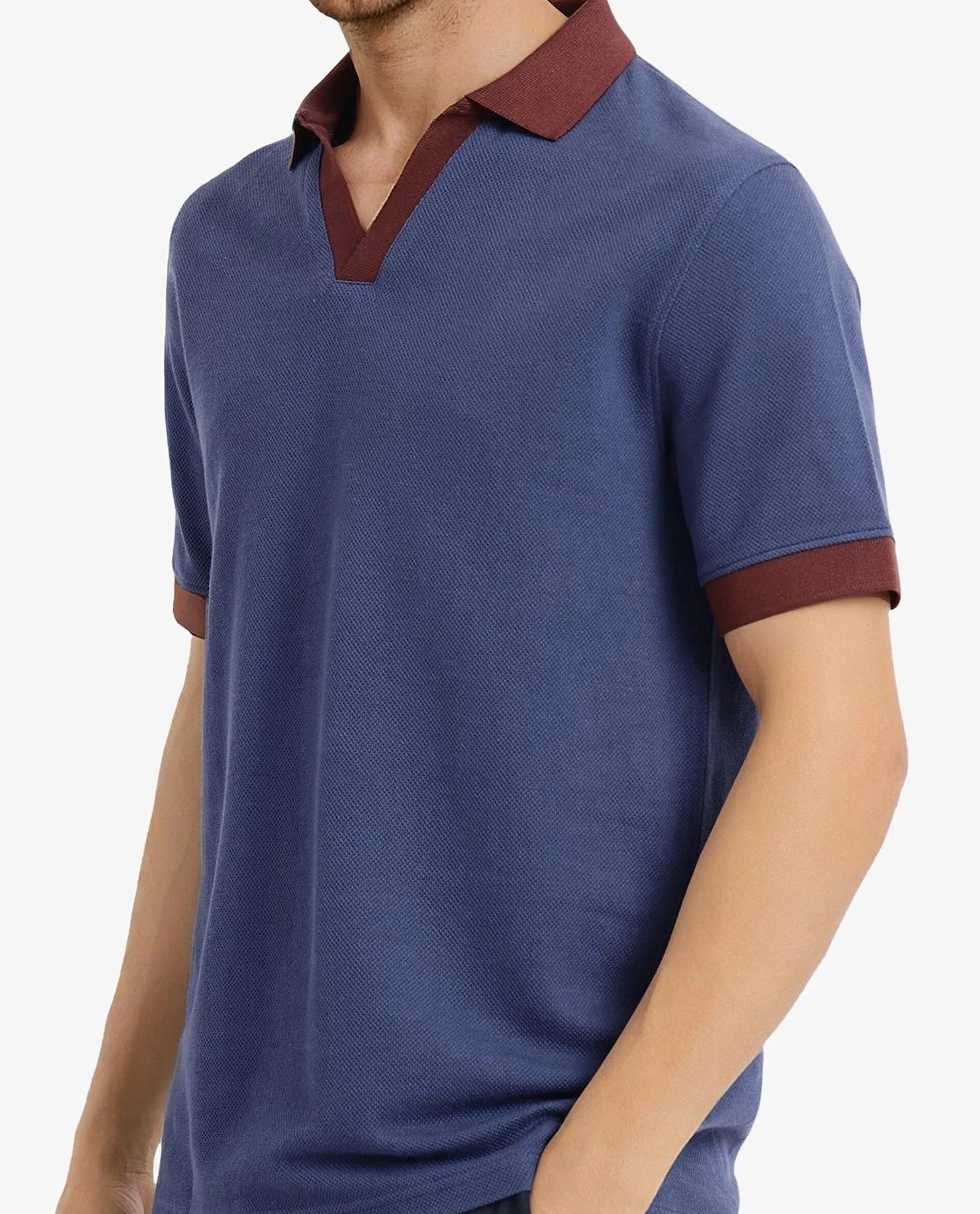 Rare Rabbit Men's Marcelo-1 Blue Cotton Blend Plain Regular Fit Half Sleeve Polo - Image 3