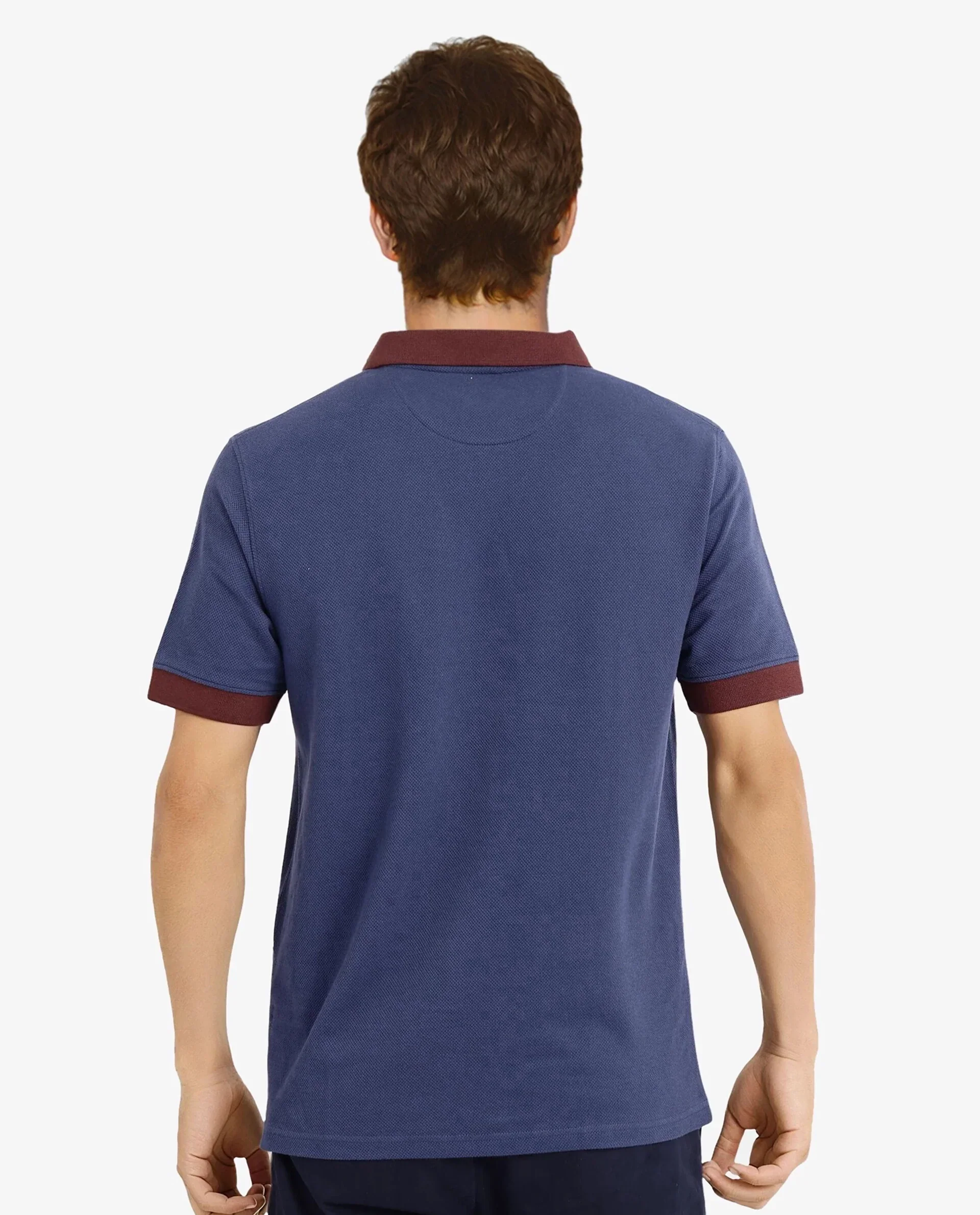 Rare Rabbit Men's Marcelo-1 Blue Cotton Blend Plain Regular Fit Half Sleeve Polo - Image 4