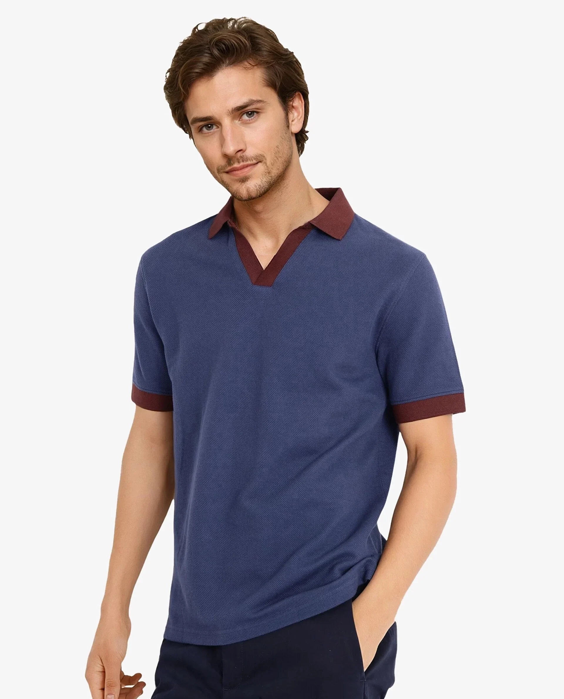 Rare Rabbit Men's Marcelo-1 Blue Cotton Blend Plain Regular Fit Half Sleeve Polo - Image 5