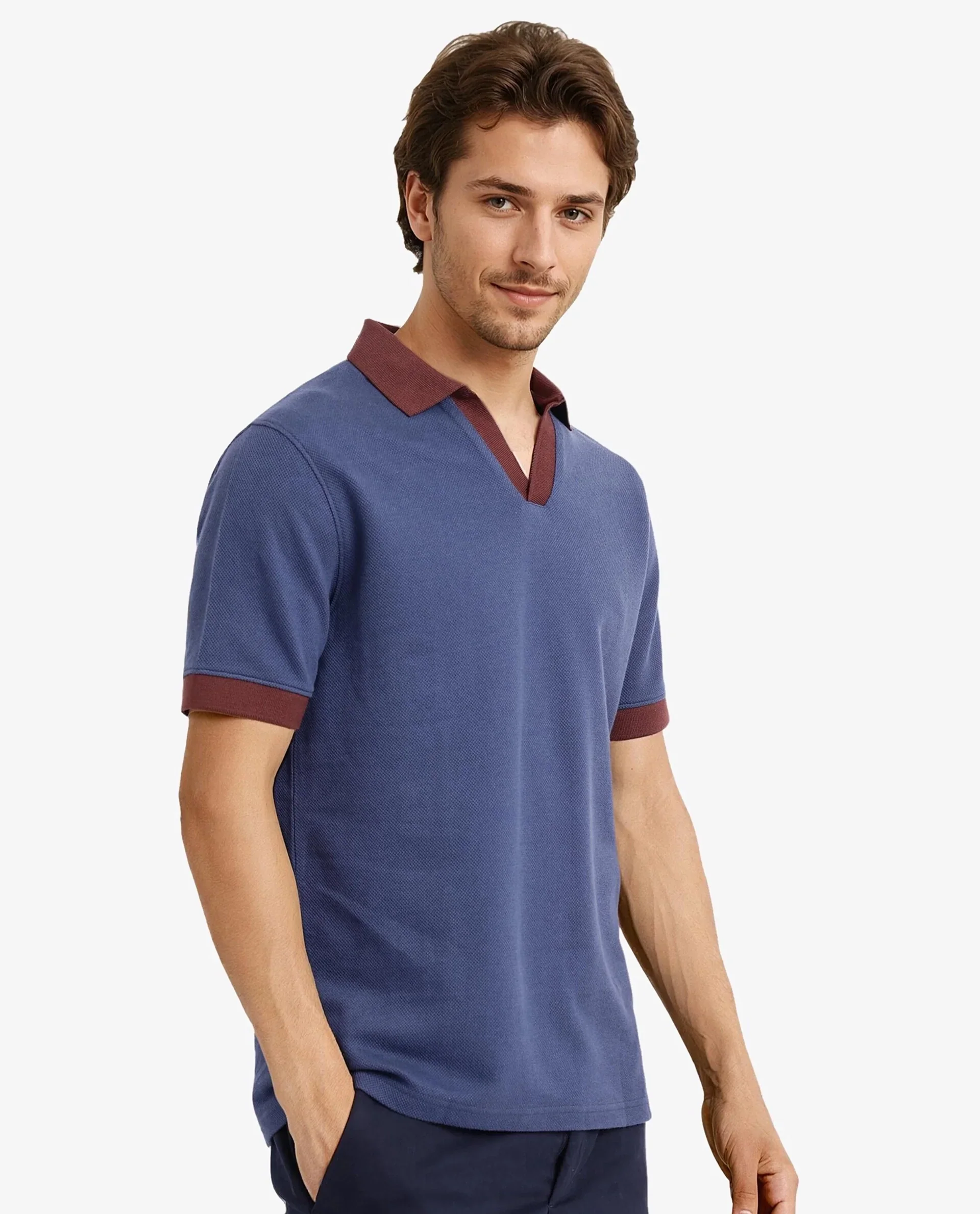 Rare Rabbit Men's Marcelo-1 Blue Cotton Blend Plain Regular Fit Half Sleeve Polo - Image 7