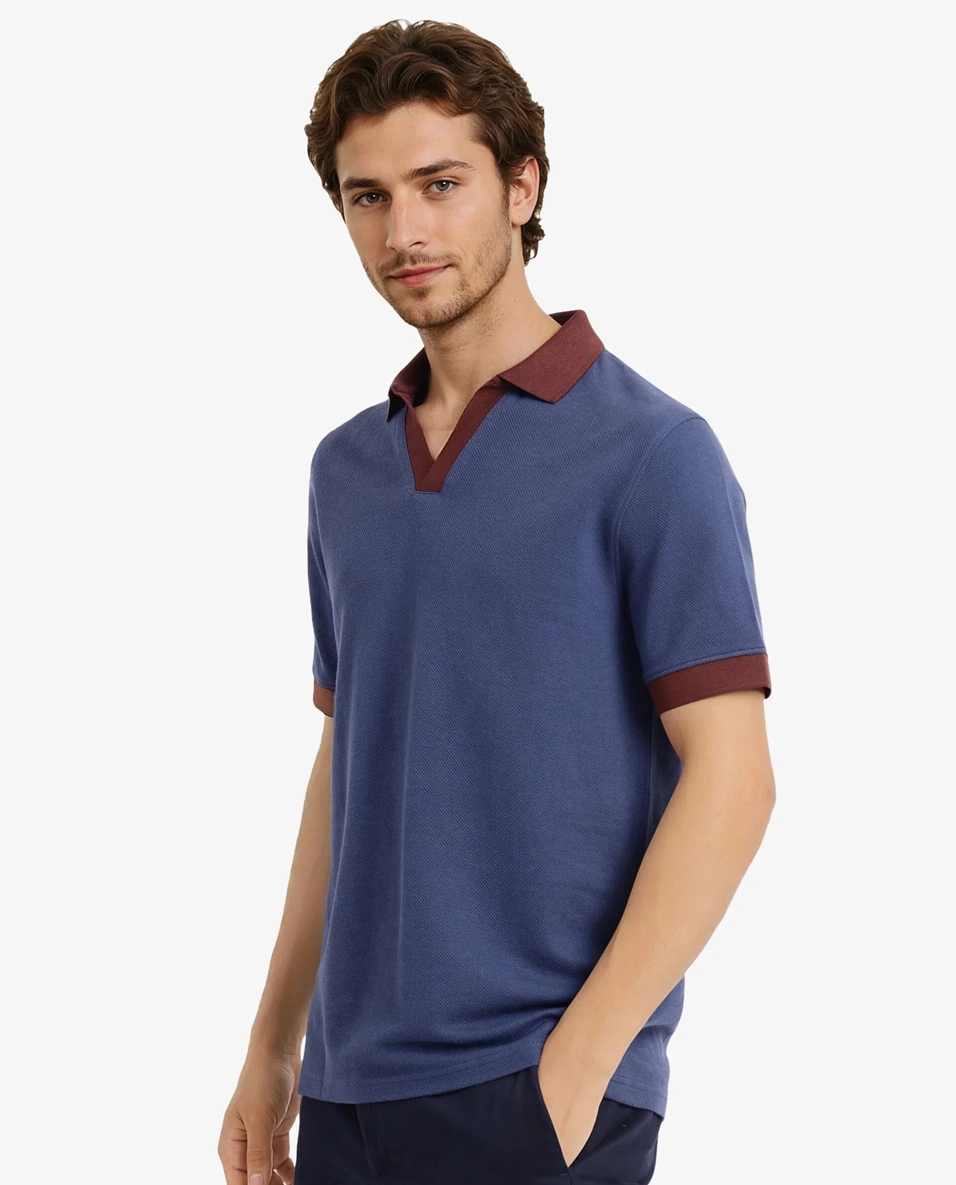 Rare Rabbit Men's Marcelo-1 Blue Cotton Blend Plain Regular Fit Half Sleeve Polo - Image 8