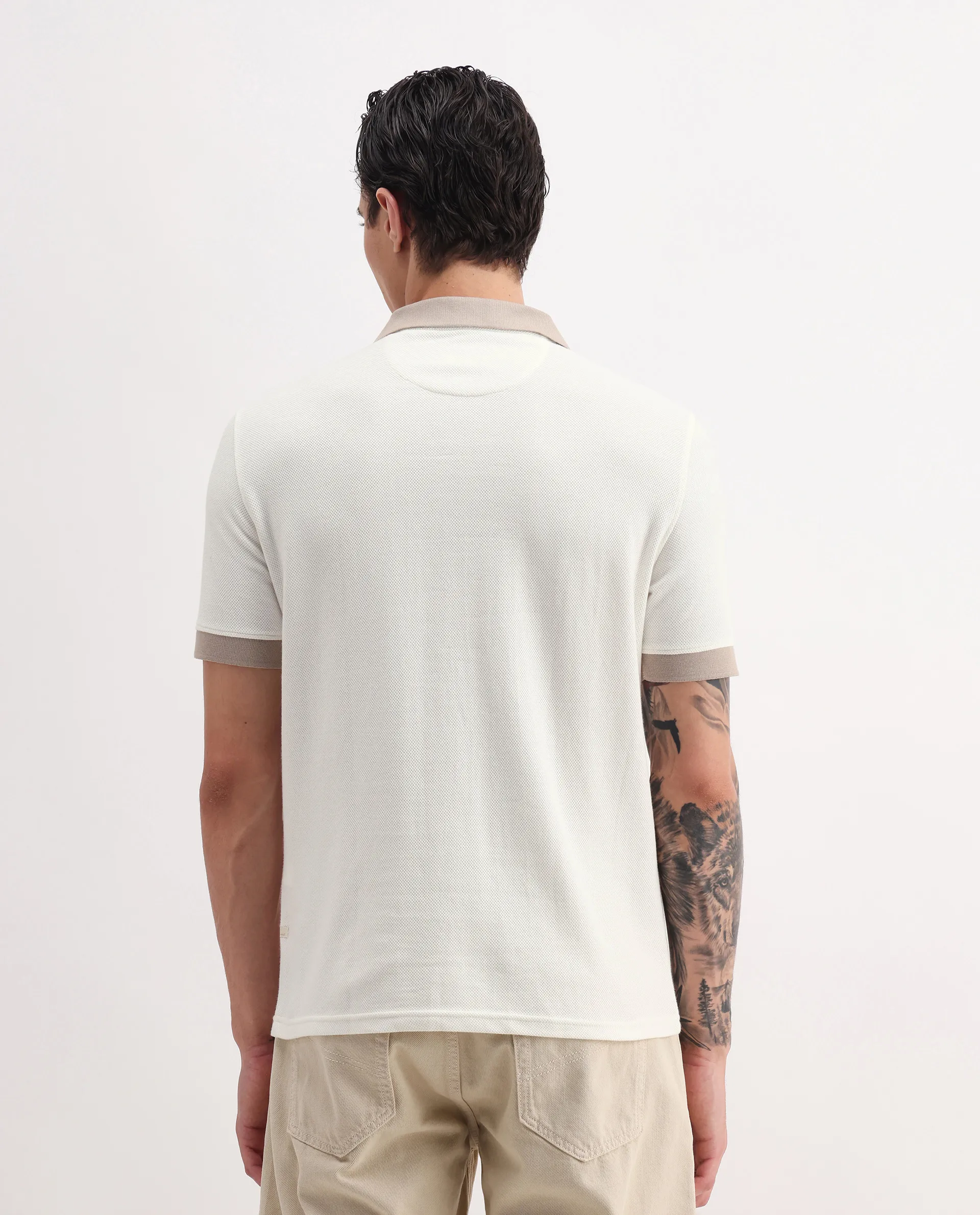 Rare Rabbit Men's Marcelo-1 Off White Cotton Blend Plain Regular Fit Half Sleeve Polo - Image 7