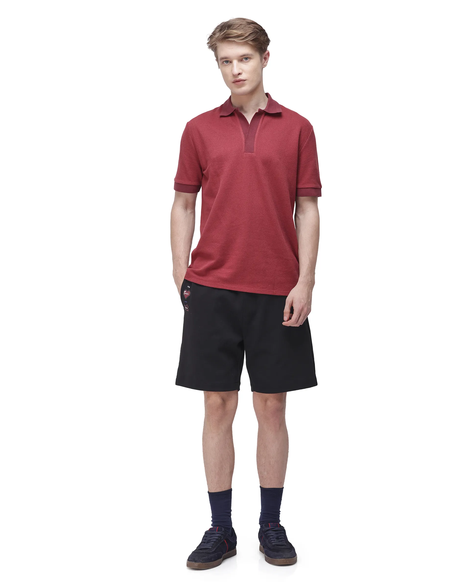 Rare Rabbit Men's Marcelon Red Cotton Blend Jacquard Regular Fit Half Sleeve Polo - Image 4