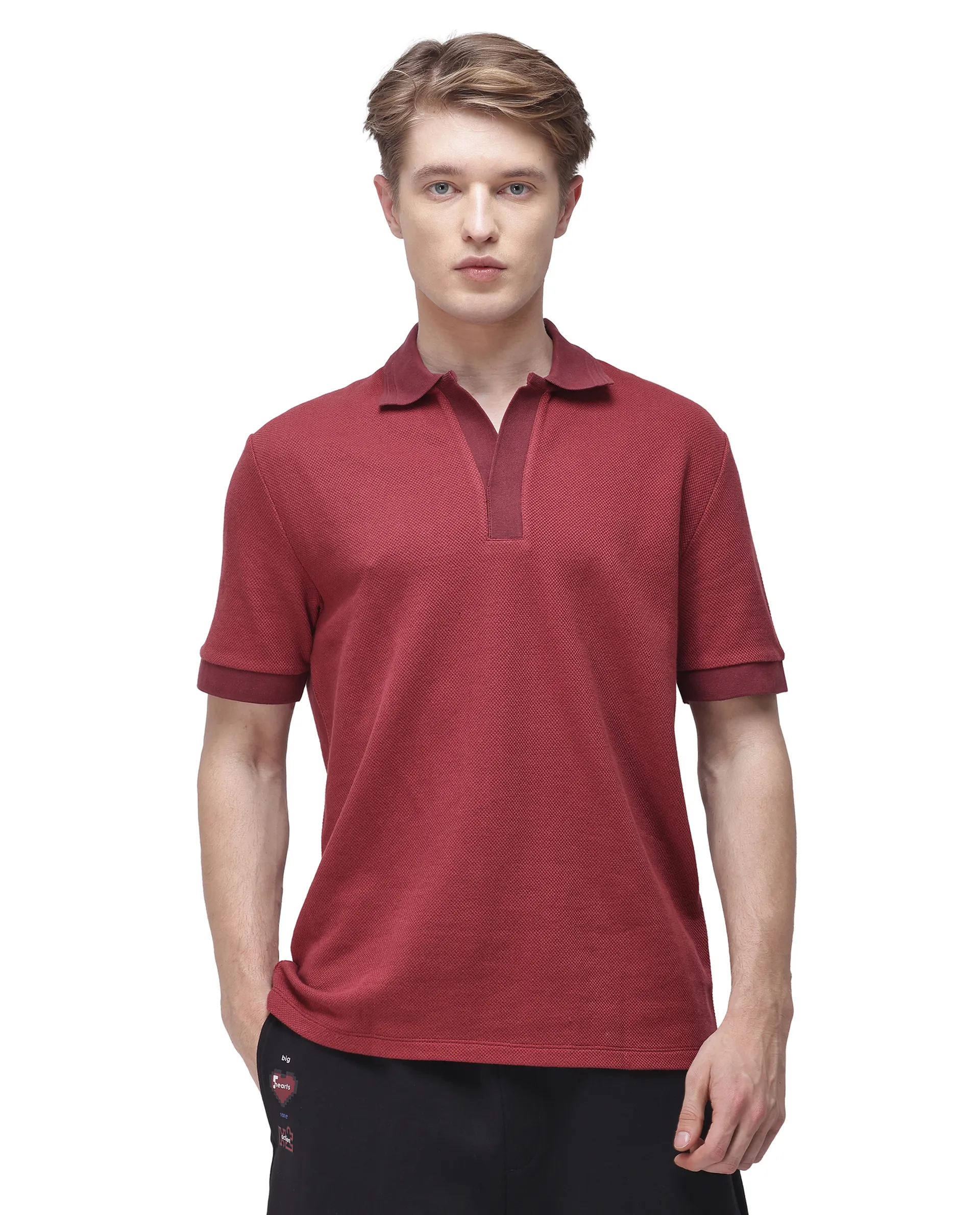 Rare Rabbit Men's Marcelon Red Cotton Blend Jacquard Regular Fit Half Sleeve Polo - Image 5