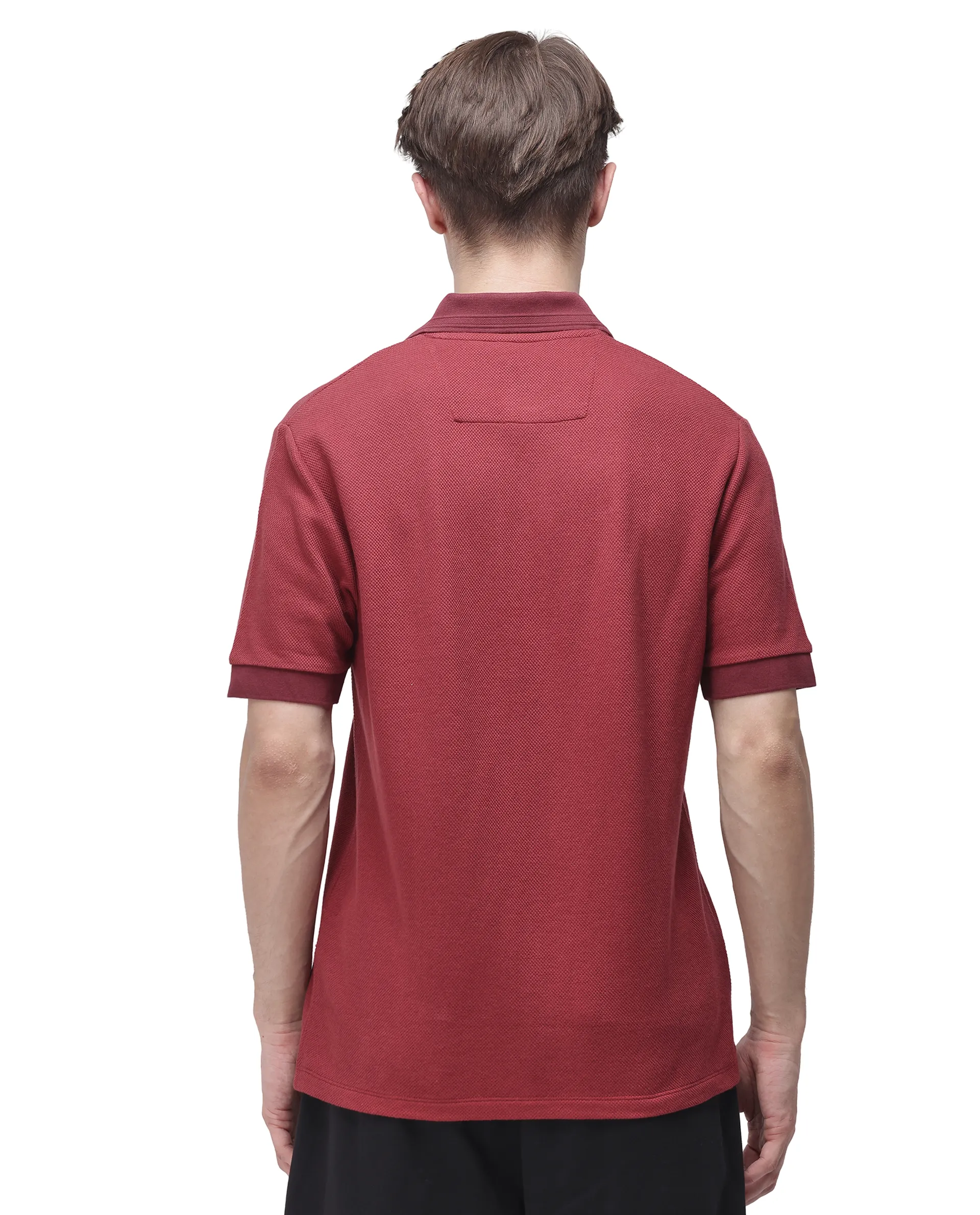 Rare Rabbit Men's Marcelon Red Cotton Blend Jacquard Regular Fit Half Sleeve Polo - Image 8