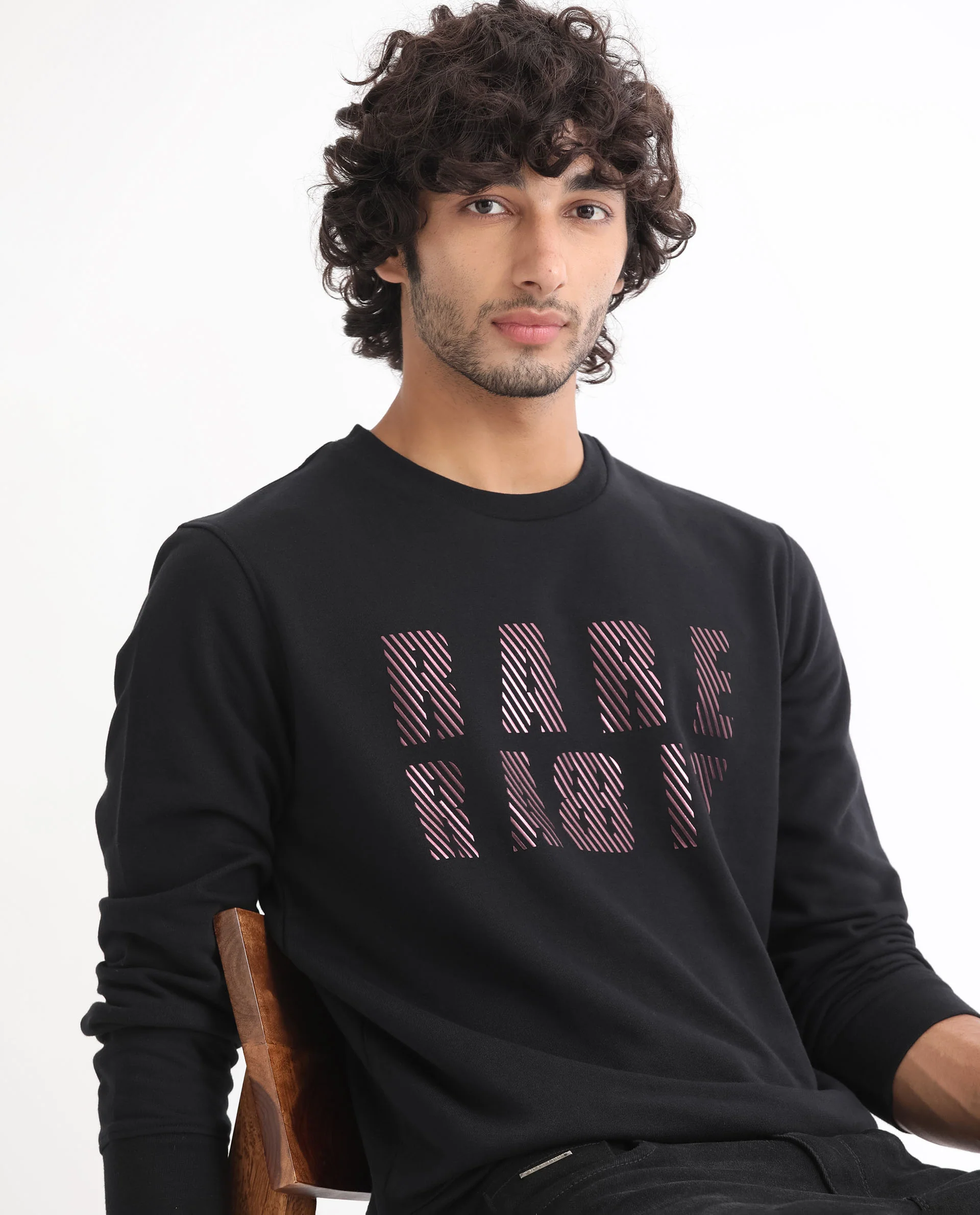 Rare Rabbit Men's Marcia Black Cotton Graphic Print Regular Fit Full Sleeve Crew Neck Sweatshirt - Image 2