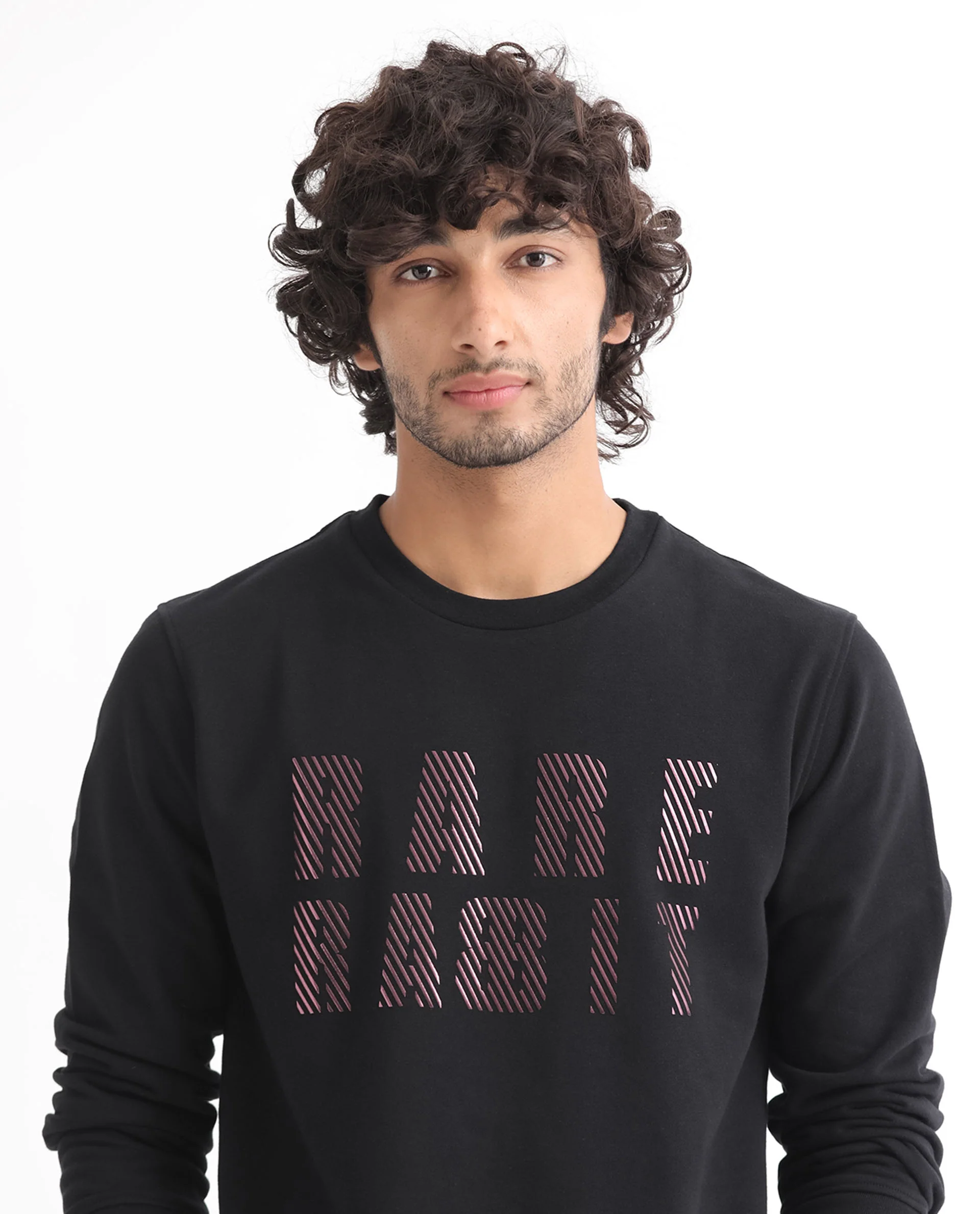 Rare Rabbit Men's Marcia Black Cotton Graphic Print Regular Fit Full Sleeve Crew Neck Sweatshirt - Image 4