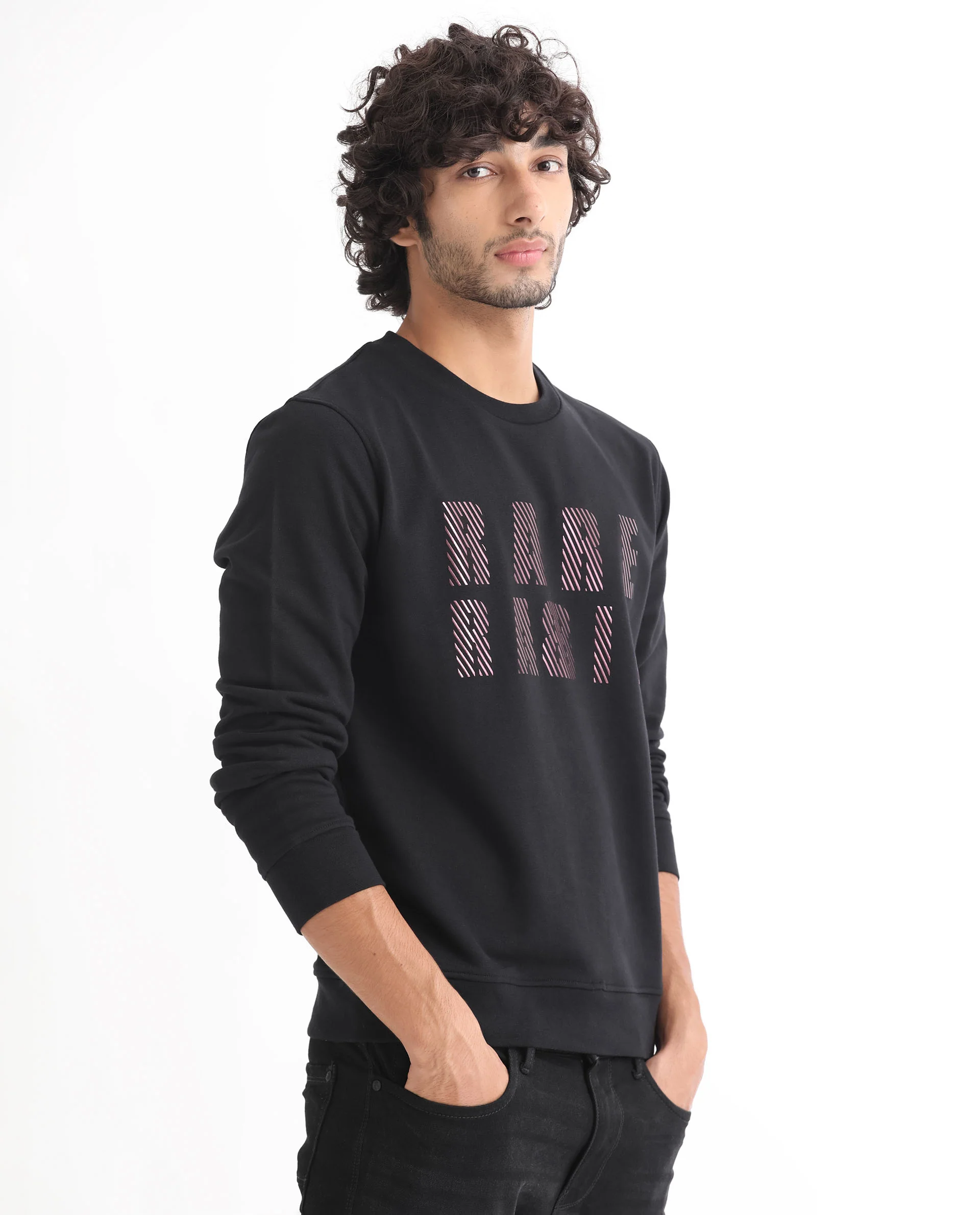 Rare Rabbit Men's Marcia Black Cotton Graphic Print Regular Fit Full Sleeve Crew Neck Sweatshirt - Image 6