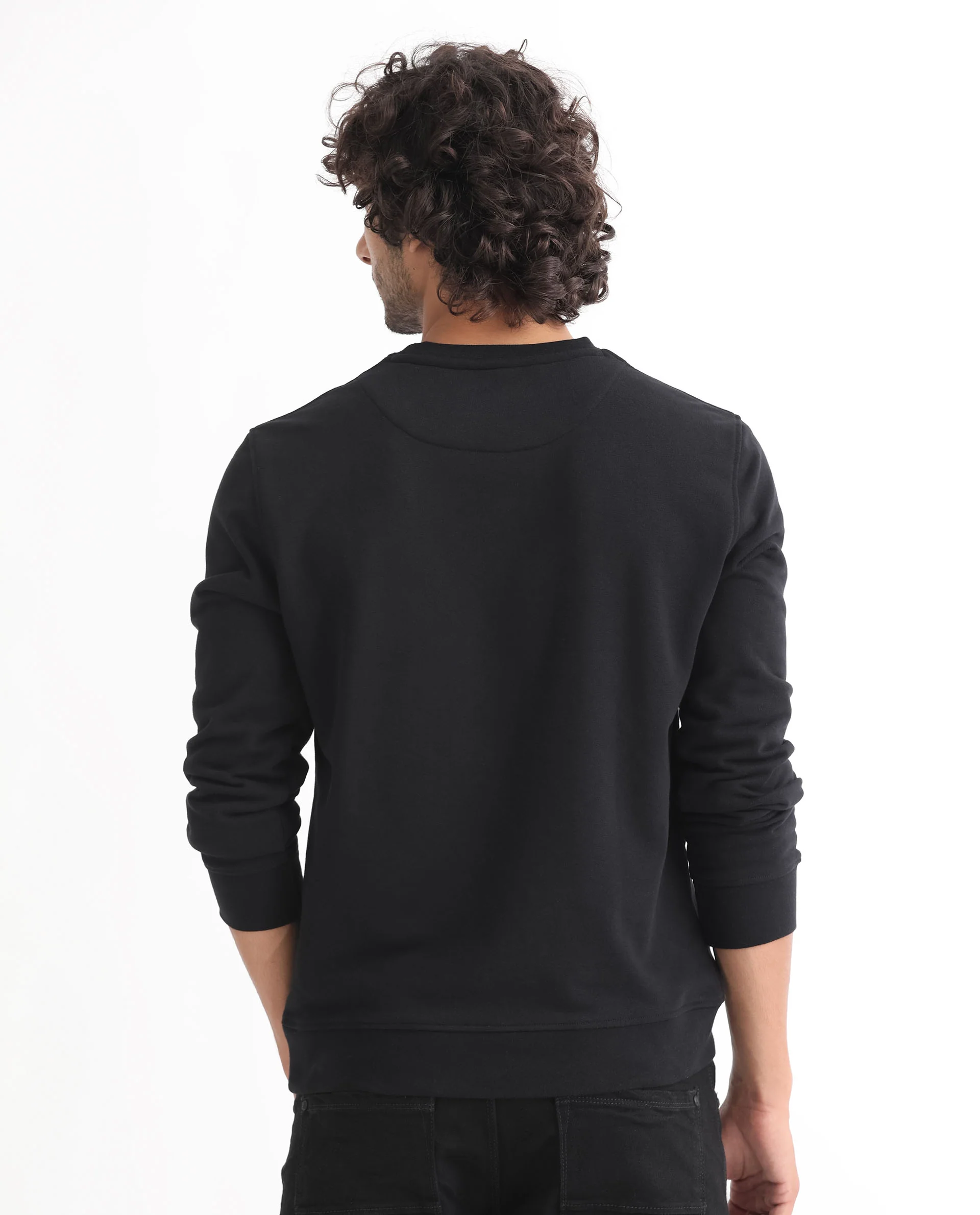 Rare Rabbit Men's Marcia Black Cotton Graphic Print Regular Fit Full Sleeve Crew Neck Sweatshirt - Image 8