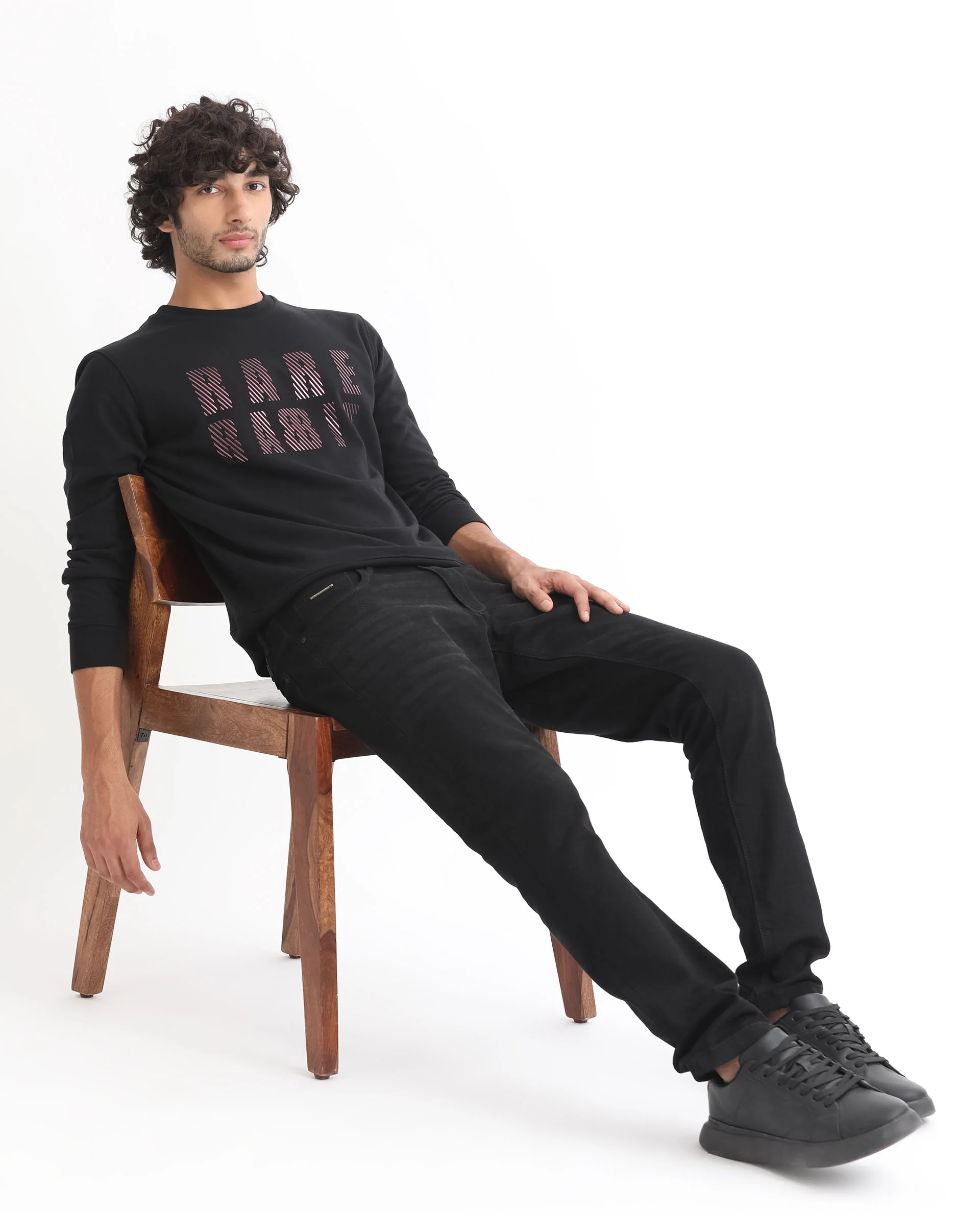 Rare Rabbit Men's Marcia Black Cotton Graphic Print Regular Fit Full Sleeve Crew Neck Sweatshirt - Image 9