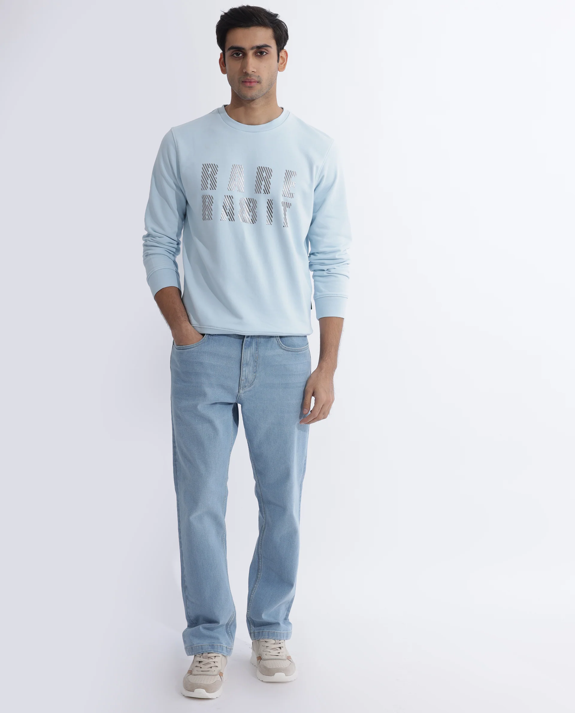 Rare Rabbit Men's Marcia Blue Cotton Graphic Print Regular Fit Full Sleeve Crew Neck Sweatshirt - Image 3
