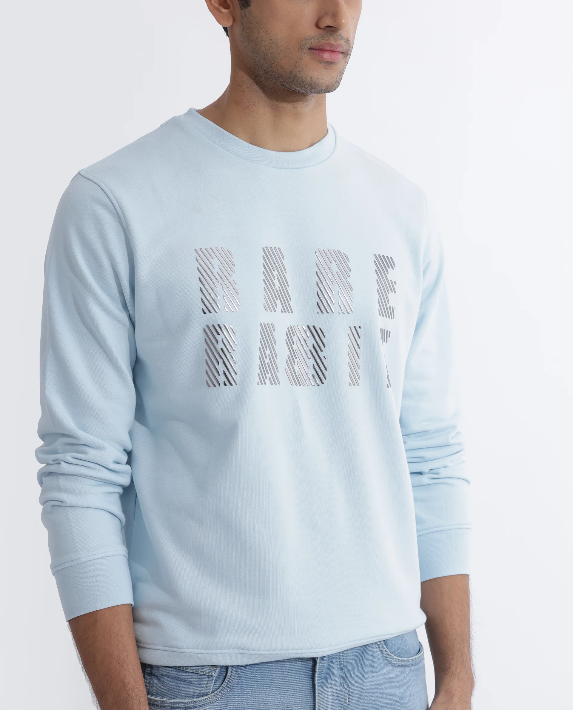 Rare Rabbit Men's Marcia Blue Cotton Graphic Print Regular Fit Full Sleeve Crew Neck Sweatshirt - Image 5
