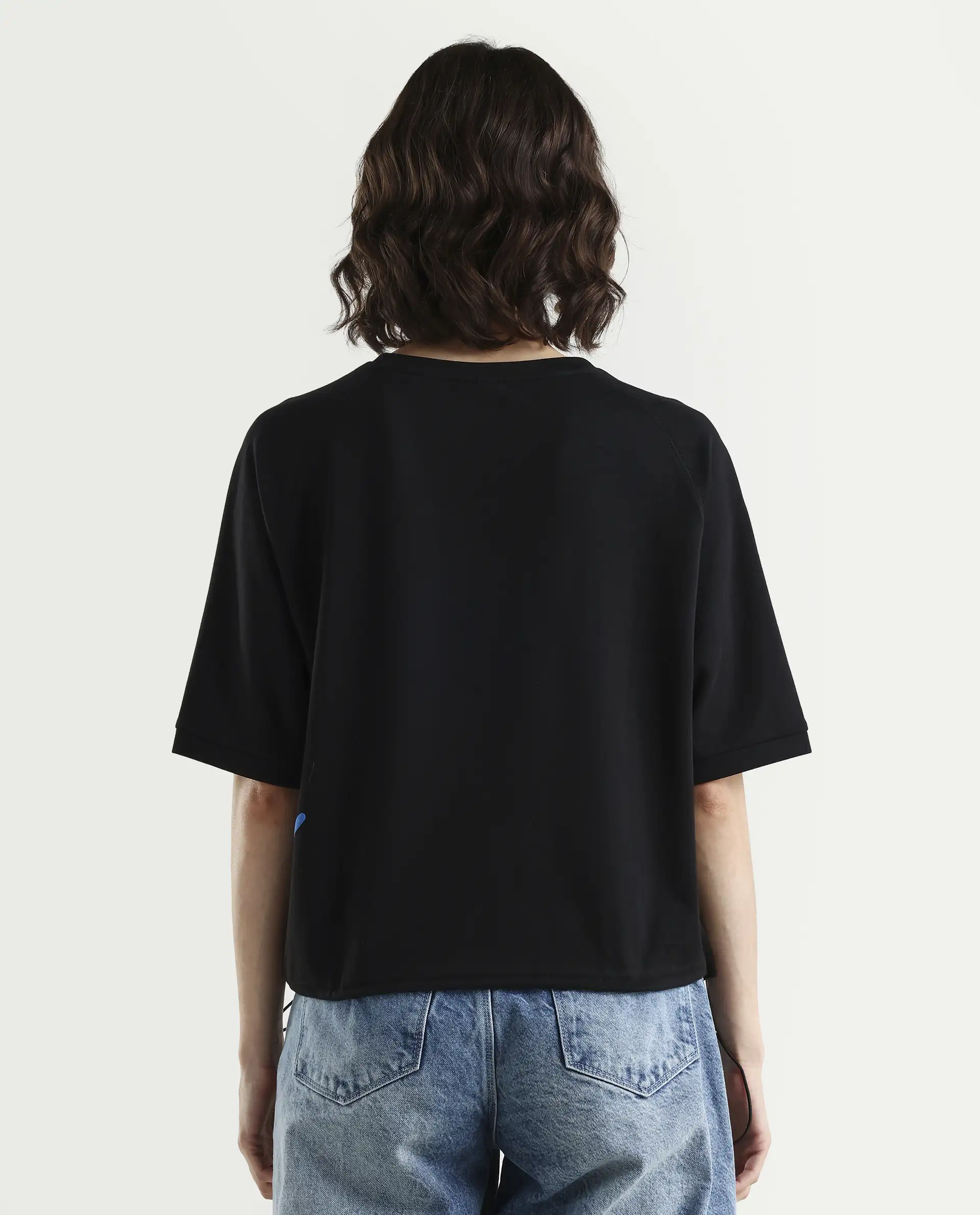 Rareism Women's Marco Black Cotton Blend Crew Neck Graphic Print Relaxed Fit T-Shirt - Image 7