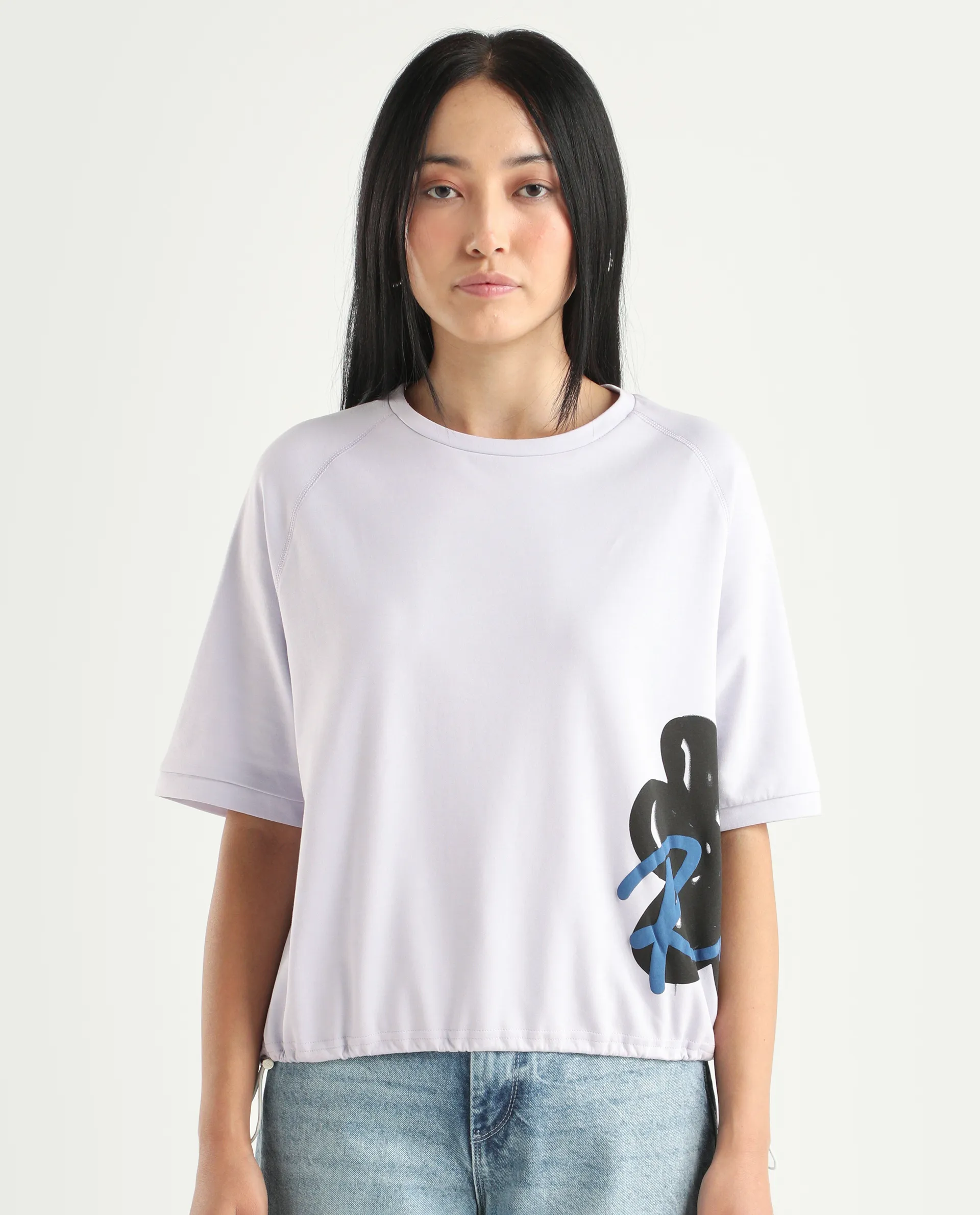 Rareism Women's Marco Pastel Purple Cotton Blend Crew Neck Graphic Print Relaxed Fit T-Shirt - Image 5