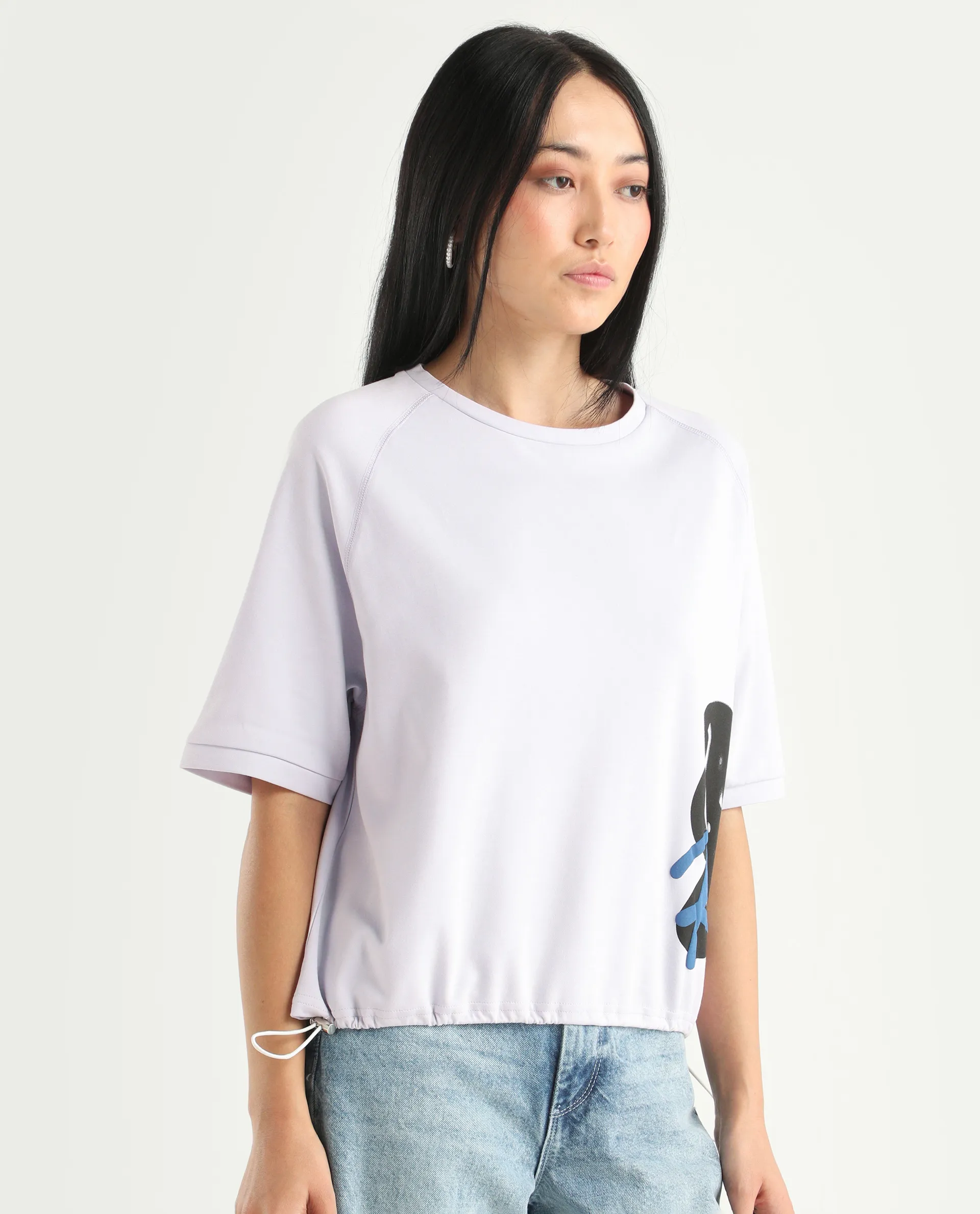 Rareism Women's Marco Pastel Purple Cotton Blend Crew Neck Graphic Print Relaxed Fit T-Shirt - Image 6