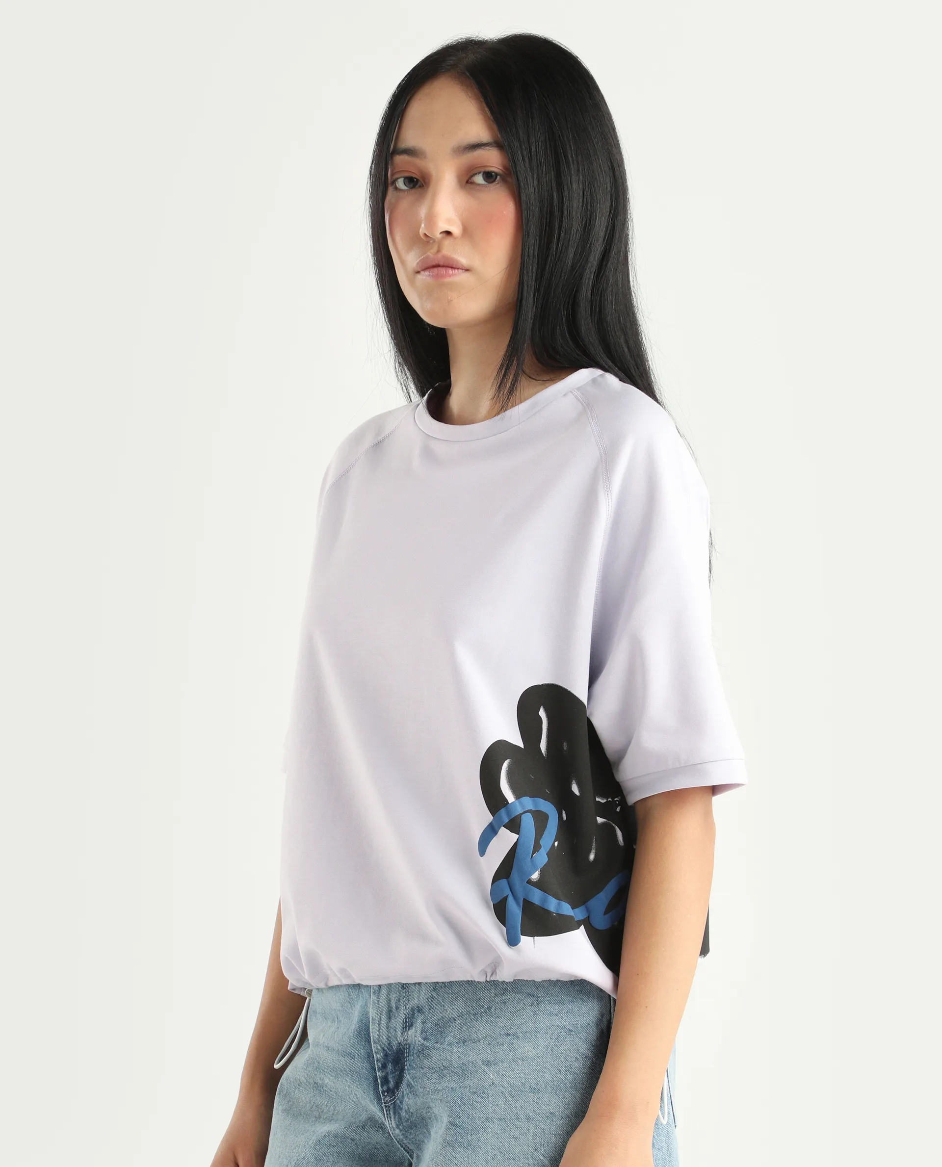 Rareism Women's Marco Pastel Purple Cotton Blend Crew Neck Graphic Print Relaxed Fit T-Shirt - Image 7