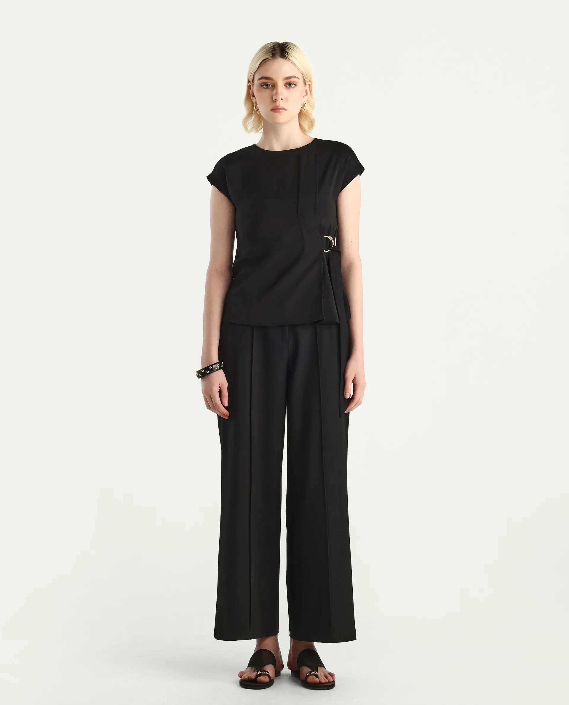 Rareism Women's Mardin Black Polyester Crew Neck Regular Fit Plain Top - Image 2