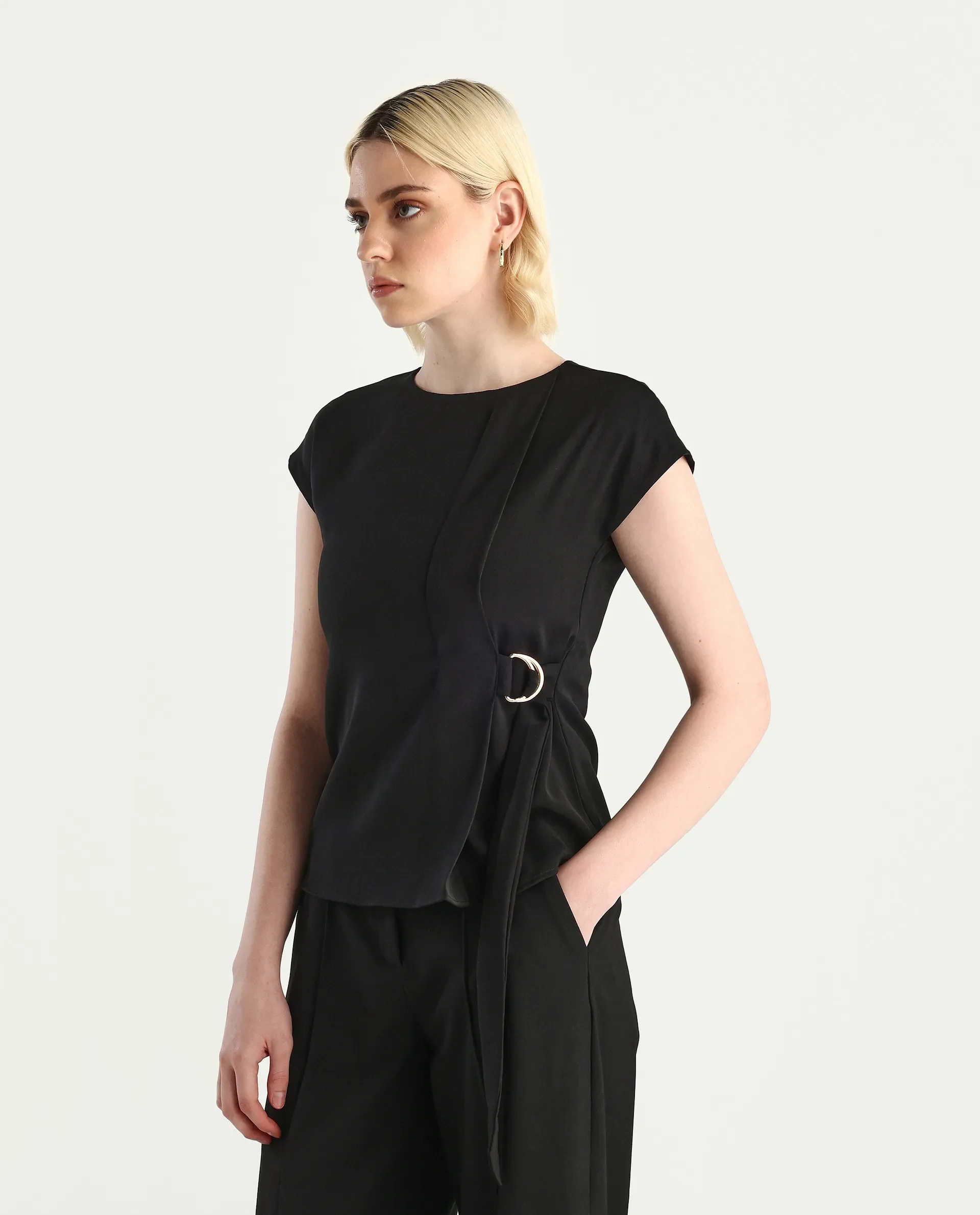 Rareism Women's Mardin Black Polyester Crew Neck Regular Fit Plain Top - Image 6