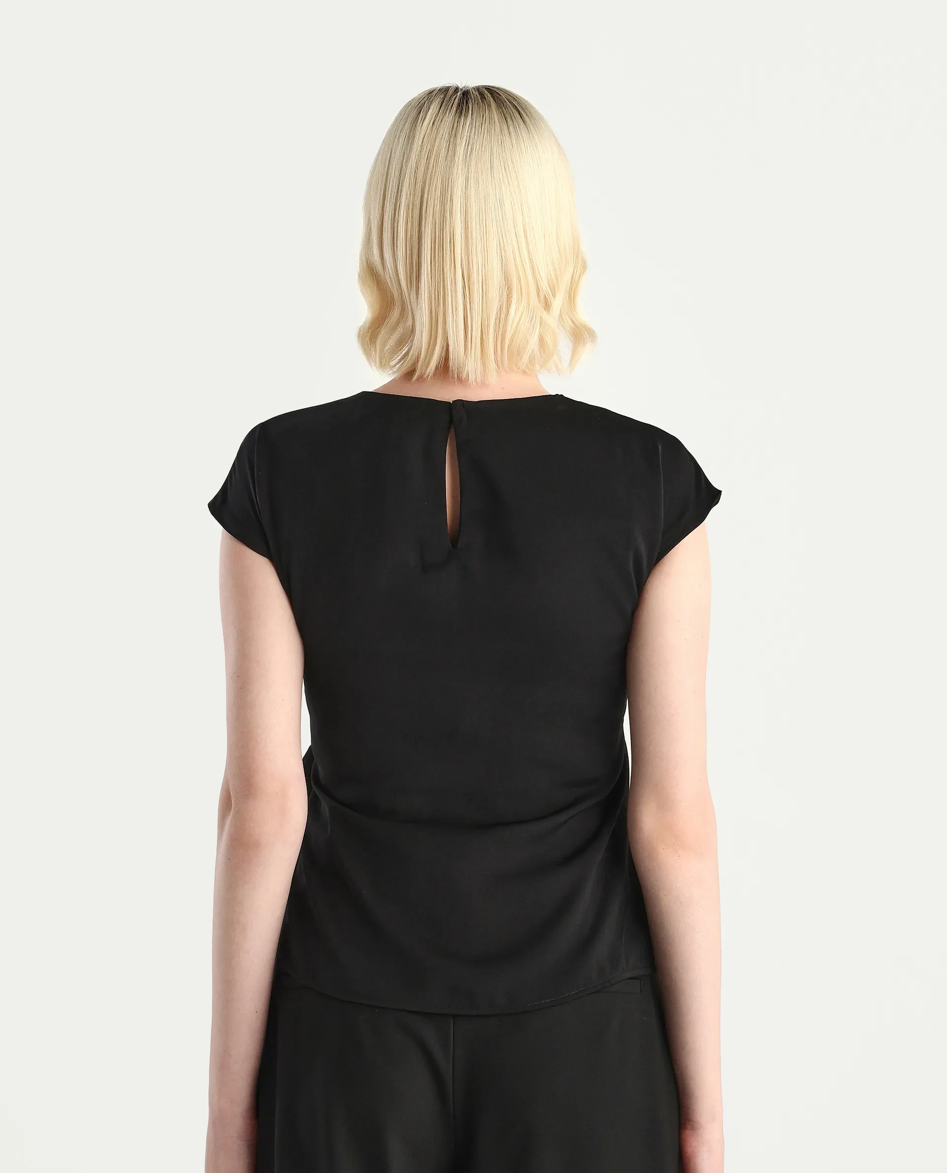 Rareism Women's Mardin Black Polyester Crew Neck Regular Fit Plain Top - Image 7