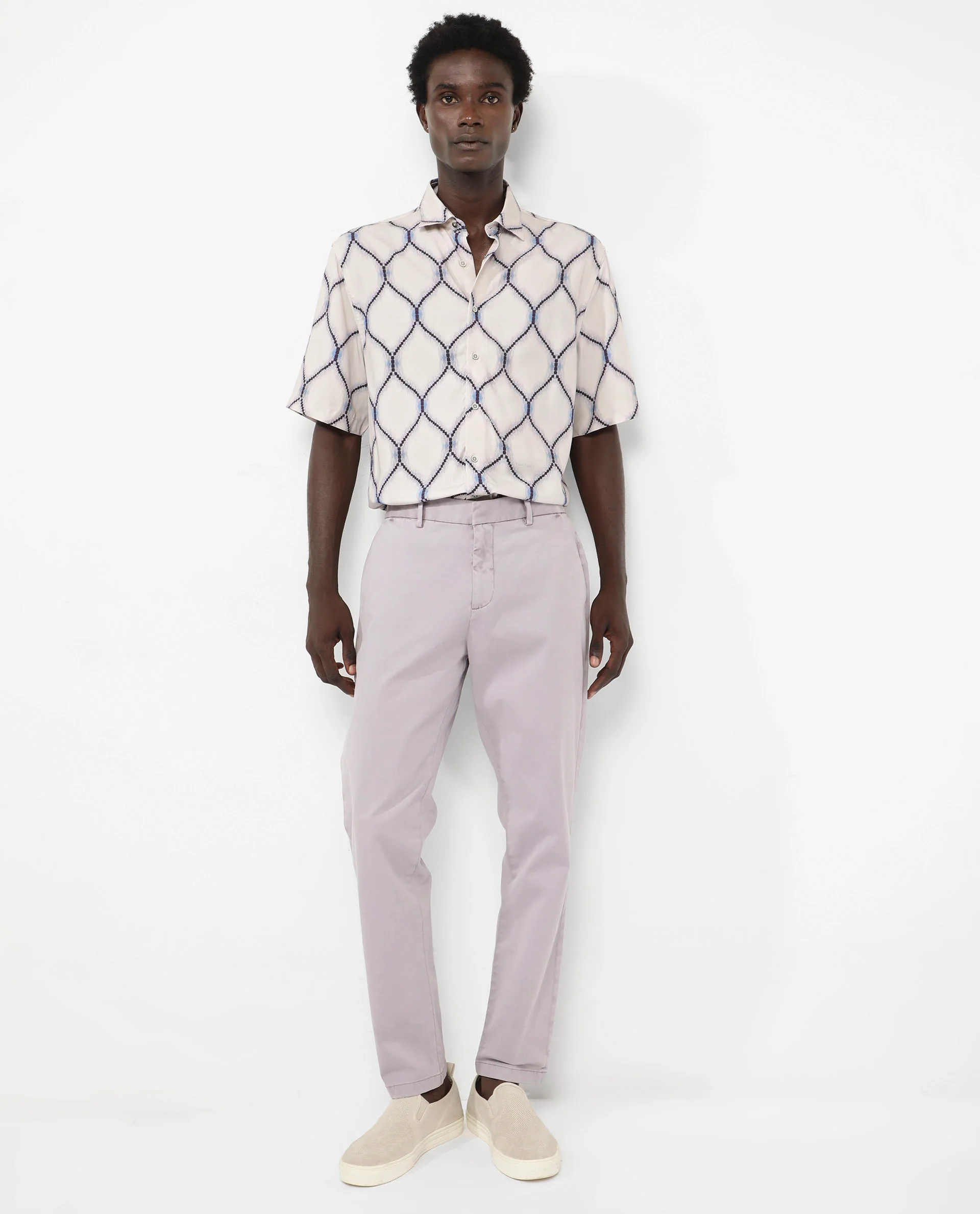 Rare Rabbit Men's Mareno Light Grey Viscose Geometric Print Regular Fit Half Sleeve Collared Shirt - Image 2