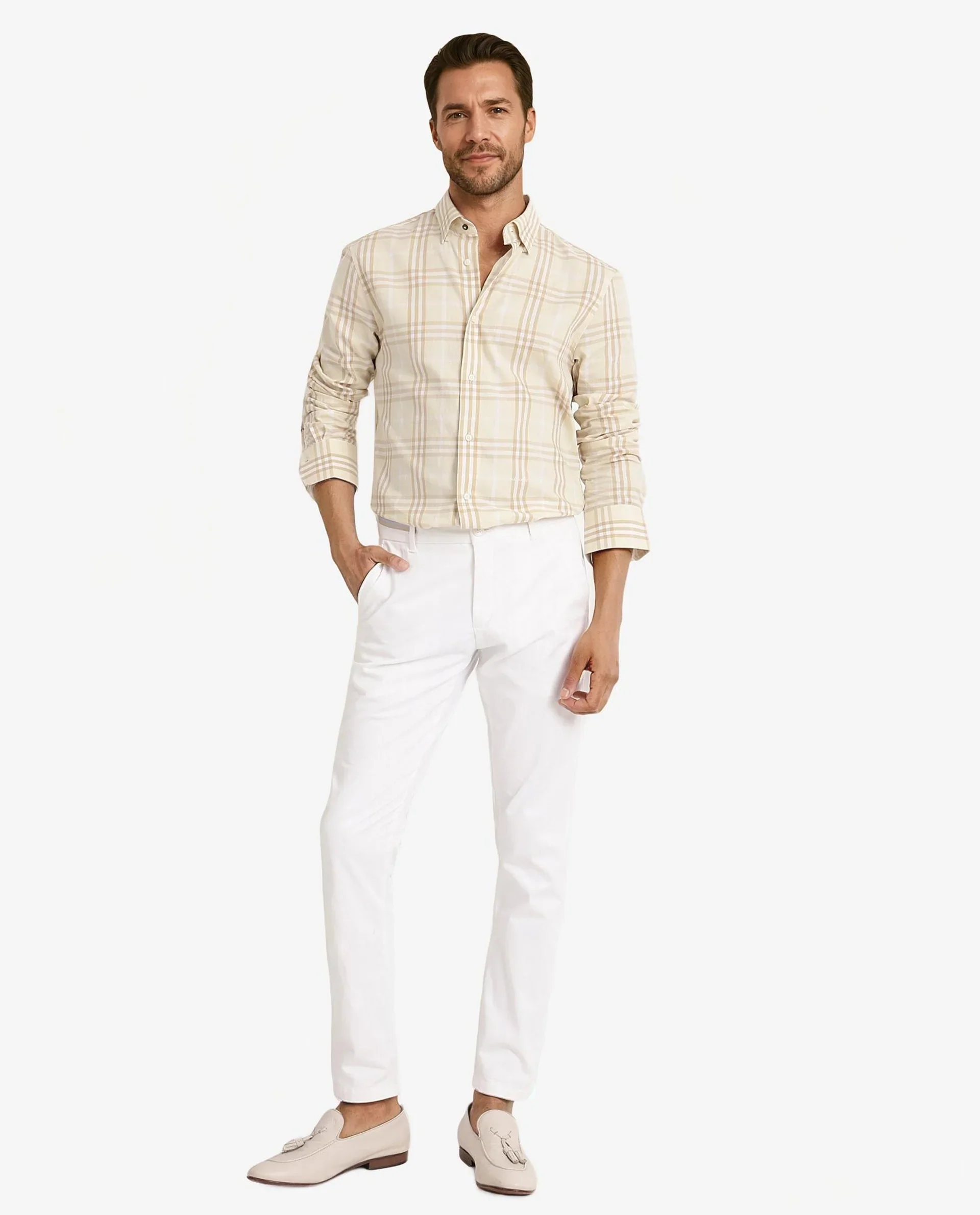 Rare Rabbit Men's Maret Beige Cotton Checked Print Regular Fit Full Sleeve Collared Shirt - Image 2