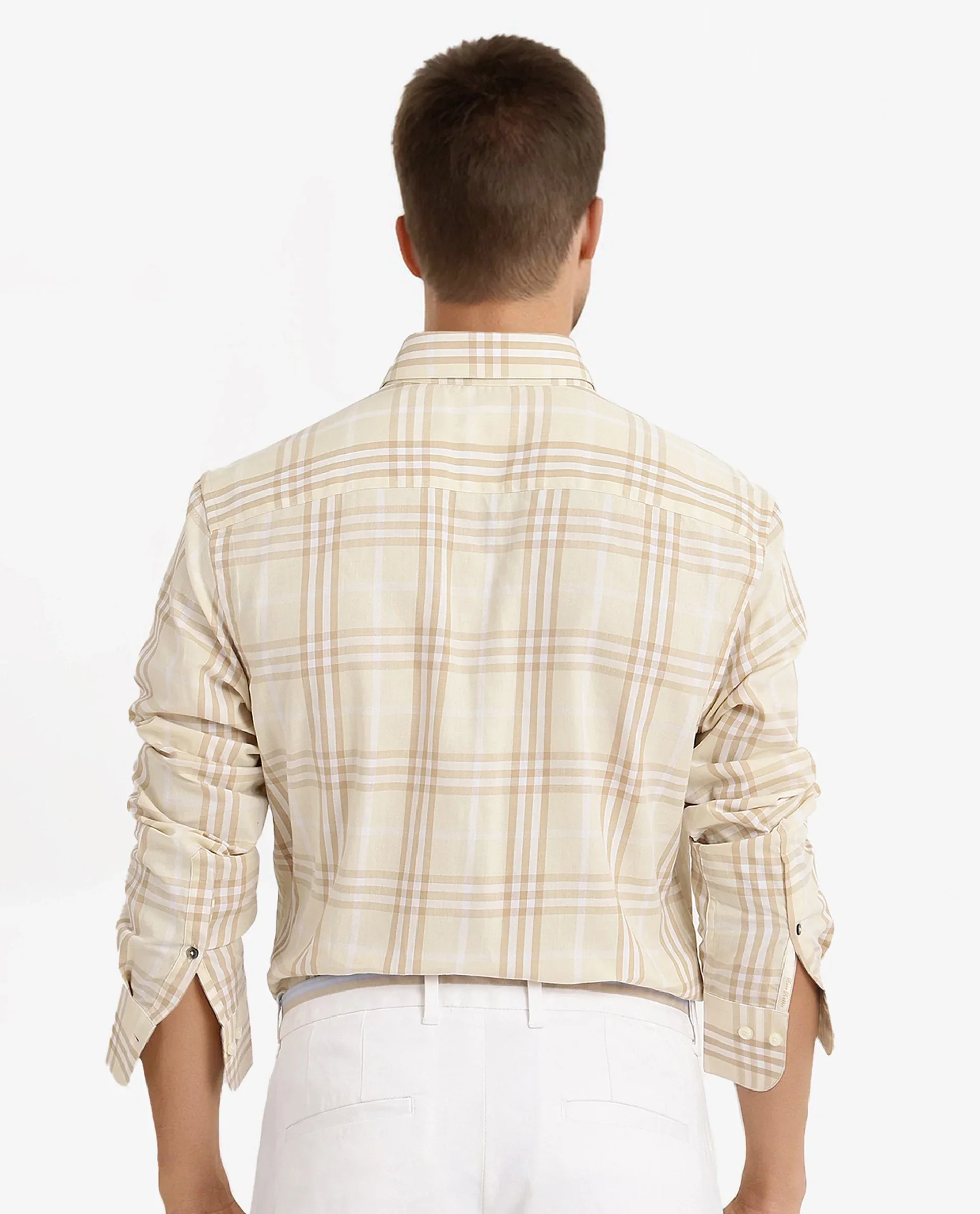 Rare Rabbit Men's Maret Beige Cotton Checked Print Regular Fit Full Sleeve Collared Shirt - Image 4