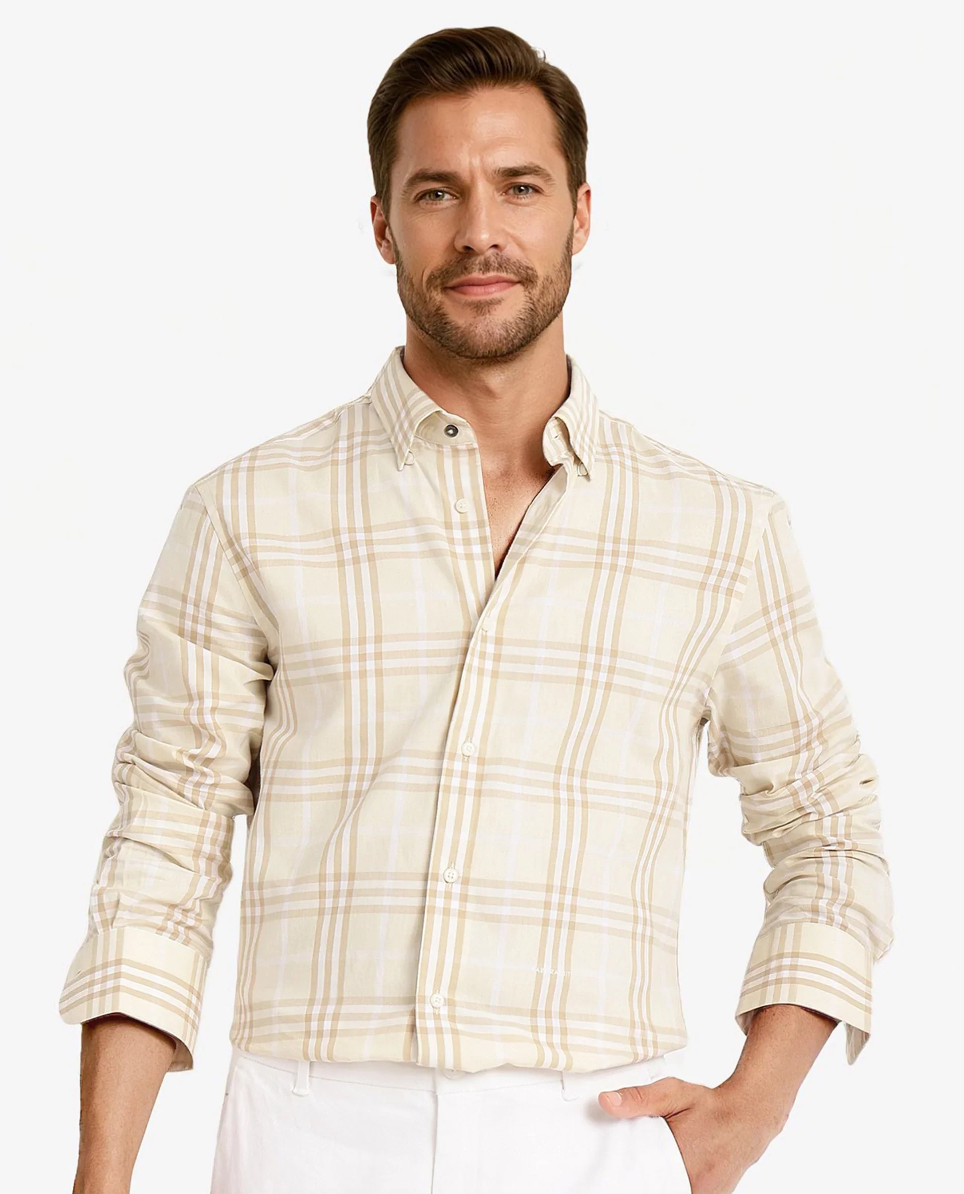 Rare Rabbit Men's Maret Beige Cotton Checked Print Regular Fit Full Sleeve Collared Shirt - Image 6