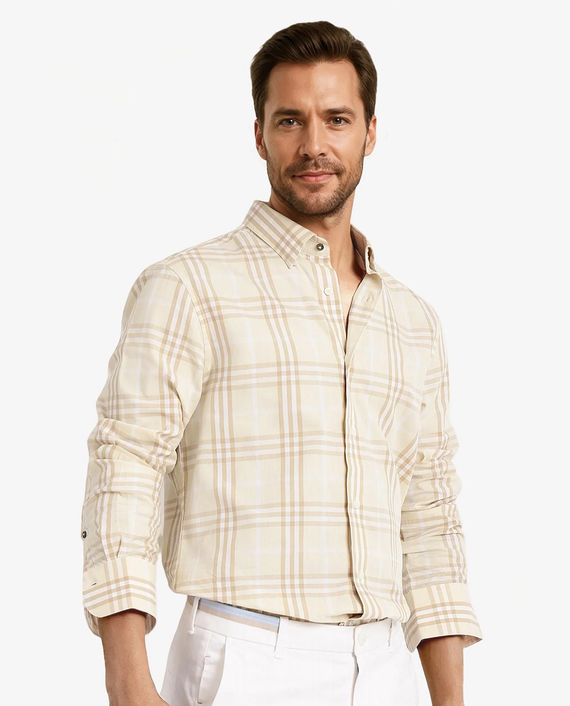 Rare Rabbit Men's Maret Beige Cotton Checked Print Regular Fit Full Sleeve Collared Shirt - Image 7