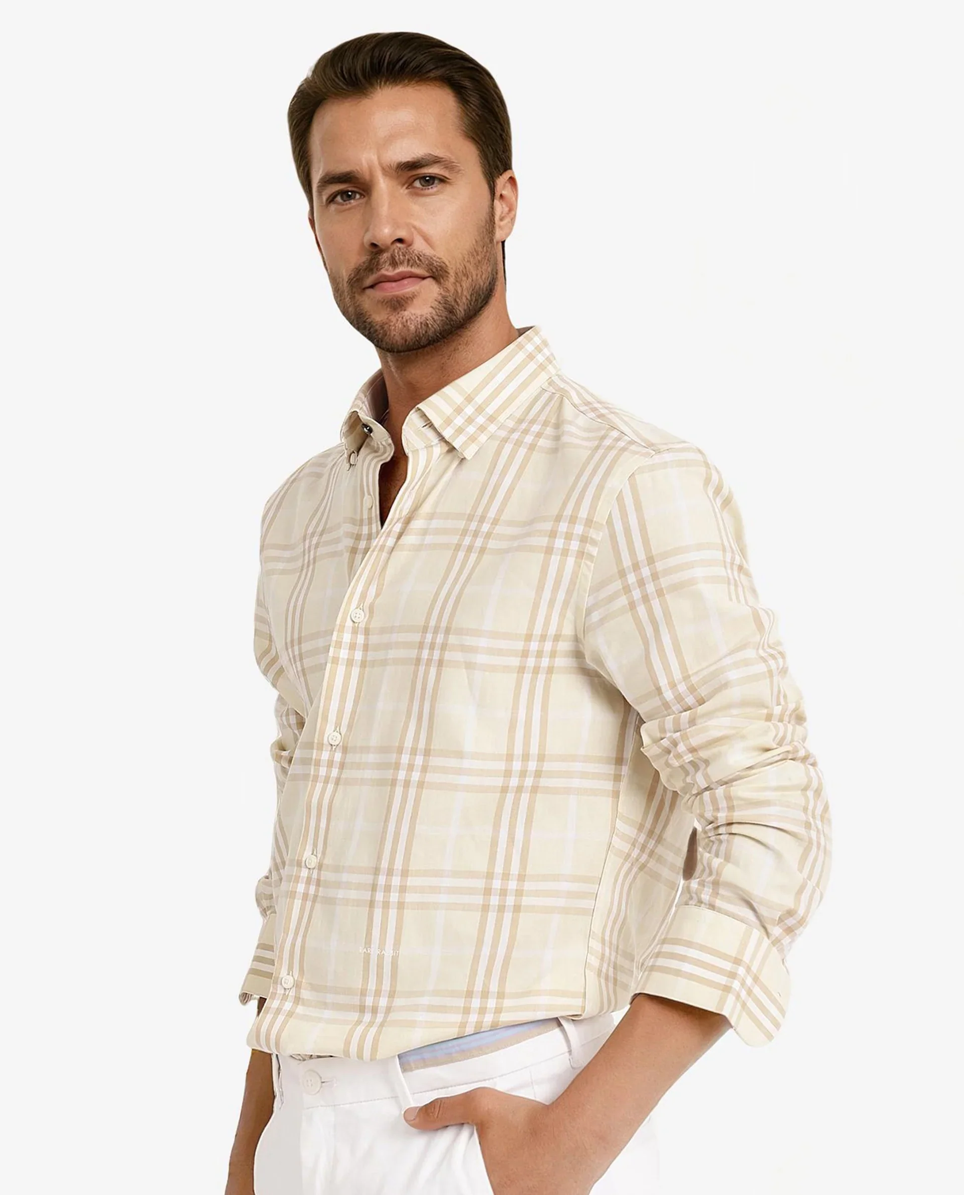 Rare Rabbit Men's Maret Beige Cotton Checked Print Regular Fit Full Sleeve Collared Shirt - Image 8