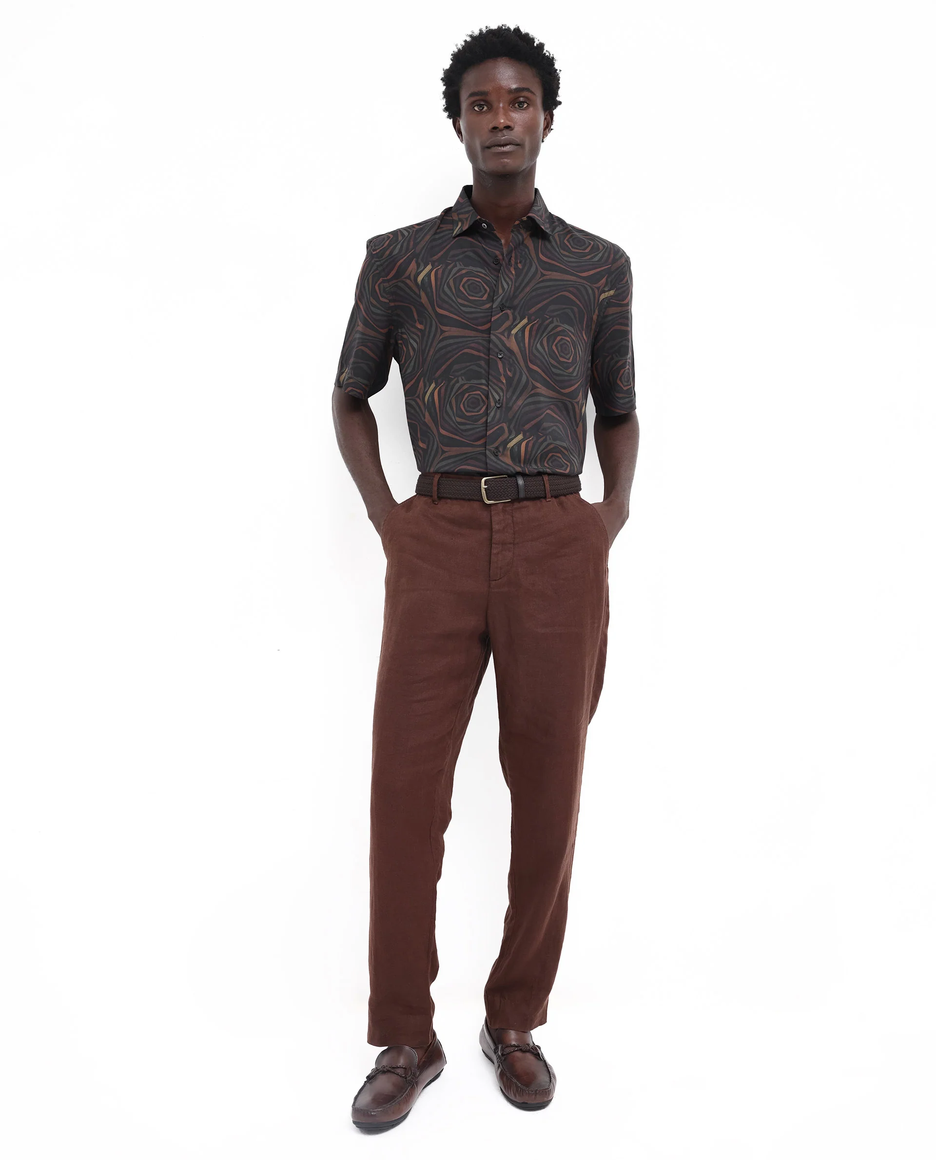 Rare Rabbit Men's Marfik Black Viscose Abstract Print Boxy Fit Half Sleeve Spread Collar Shirt - Image 2