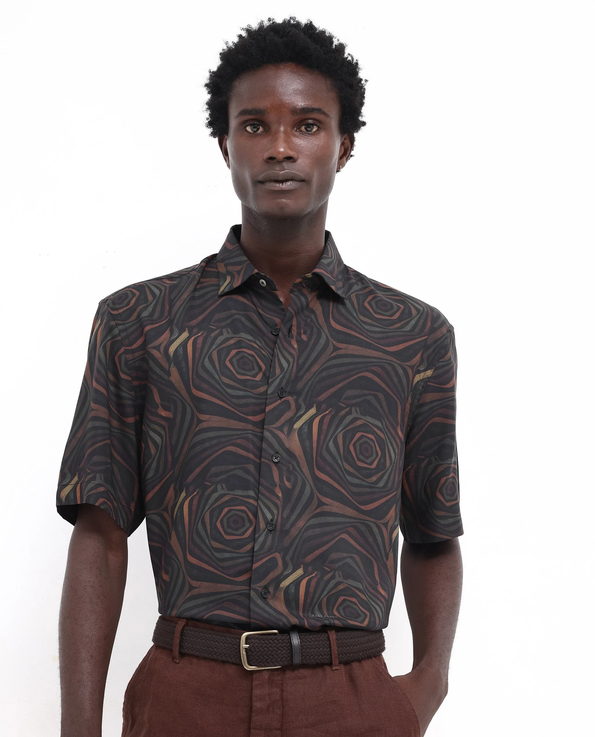 Rare Rabbit Men's Marfik Black Viscose Abstract Print Boxy Fit Half Sleeve Spread Collar Shirt - Image 3